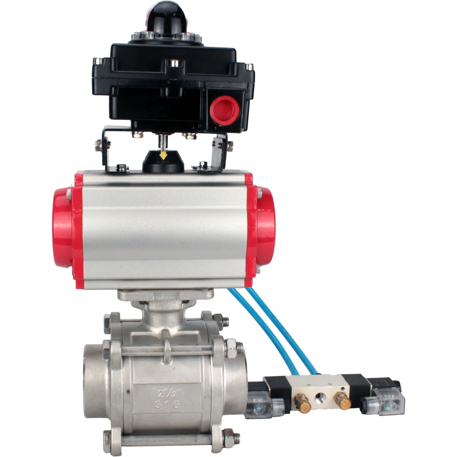 Ball valves Elephant BV3232P(3pc)-FP-W-ISO-H WDVF DN15-32 63 bar full bore, body - 316 stainless steel, seal - PTFE, for welding, with PA-DA pneumatic actuator, pneumatic distributor 4V320-08 220V, LSU APL-410N EX