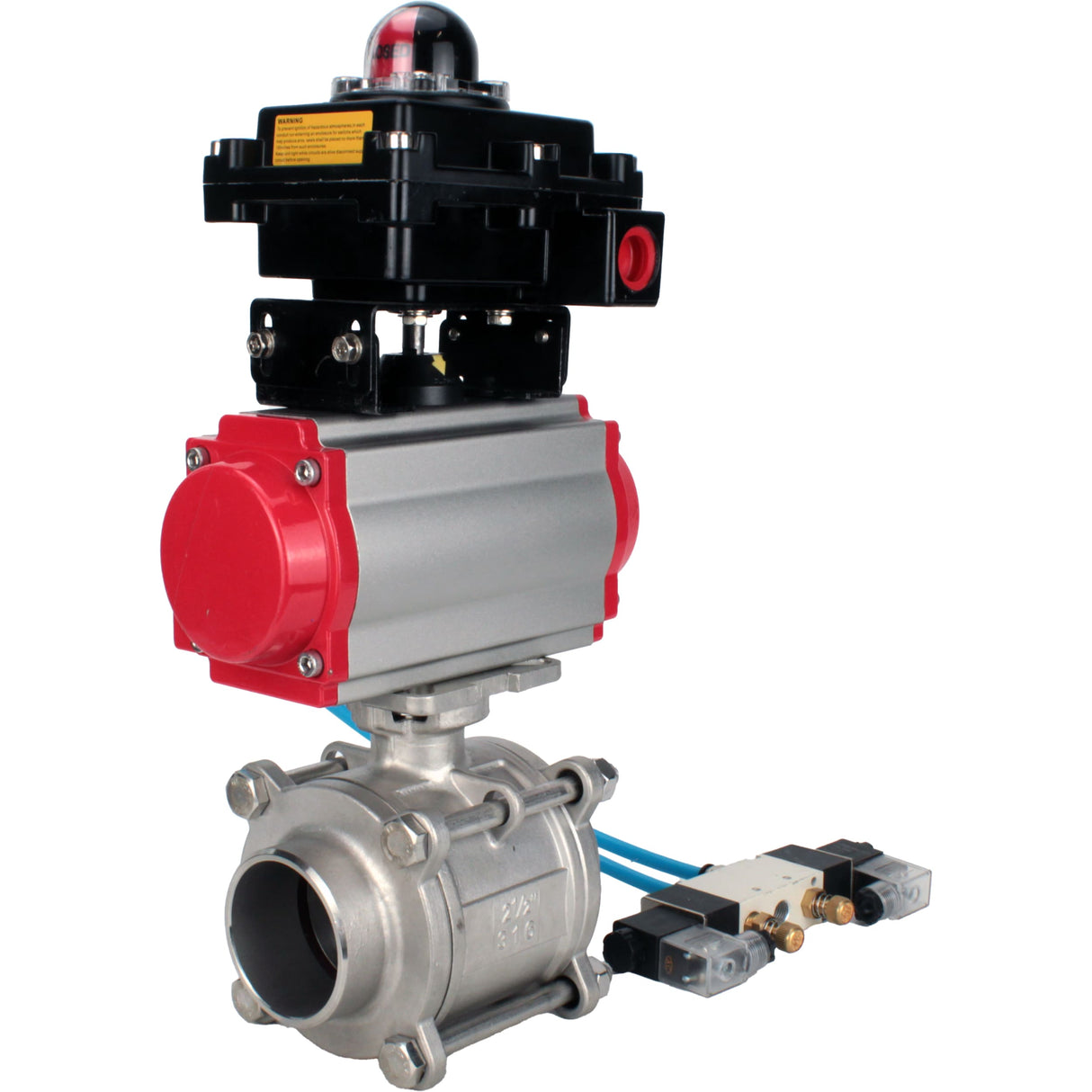 Ball valves Elephant BV3232P(3pc)-FP-W-ISO-H WDVF DN15-32 63 bar full bore, body - 316 stainless steel, seal - PTFE, for welding, with PA-DA pneumatic actuator, pneumatic distributor 4V320-08 220V, LSU APL-410N EX