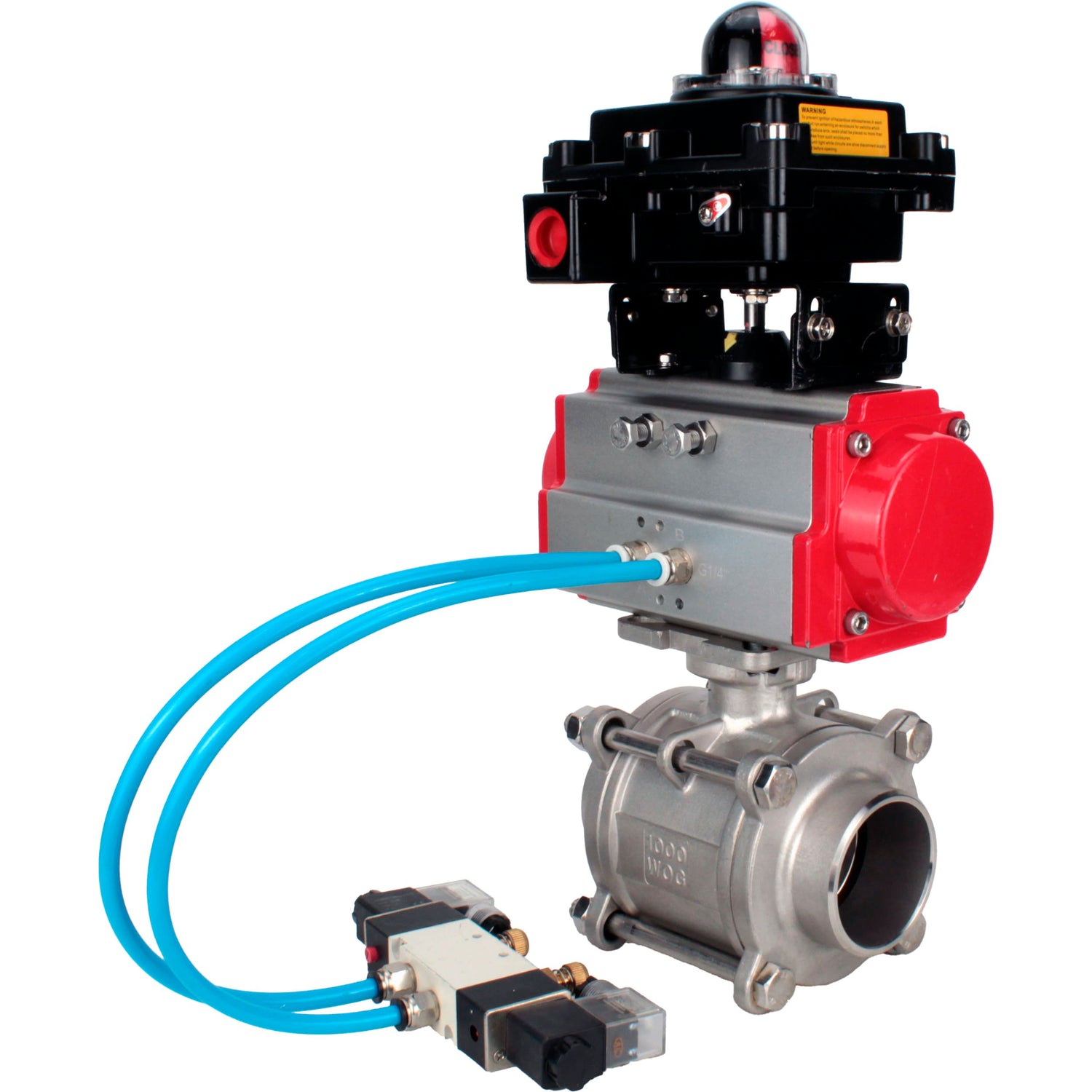 Ball valves Elephant BV3232P(3pc)-FP-W-ISO-H WDVF DN15-32 63 bar full bore, body - 316 stainless steel, seal - PTFE, for welding, with PA-DA pneumatic actuator, pneumatic distributor 4V320-08 220V, LSU APL-410N EX