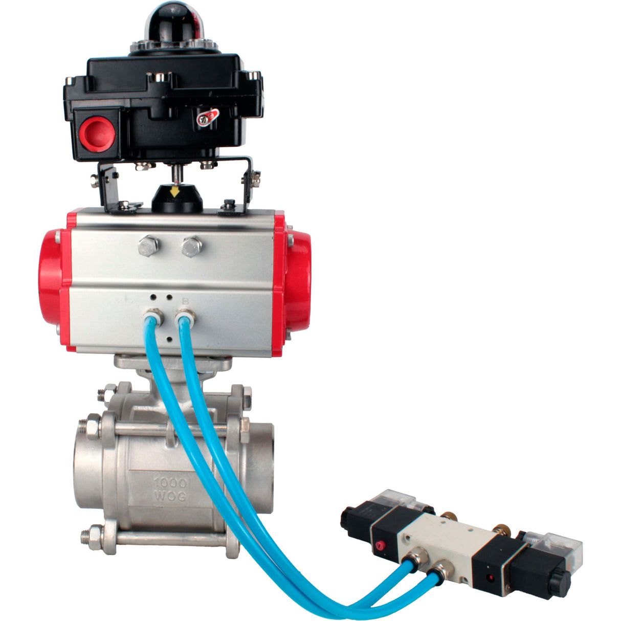 Ball valves Elephant BV3232P(3pc)-FP-W-ISO-H WDVF DN15-32 63 bar full bore, body - 316 stainless steel, seal - PTFE, for welding, with PA-DA pneumatic actuator, pneumatic distributor 4V320-08 220V, LSU APL-410N EX