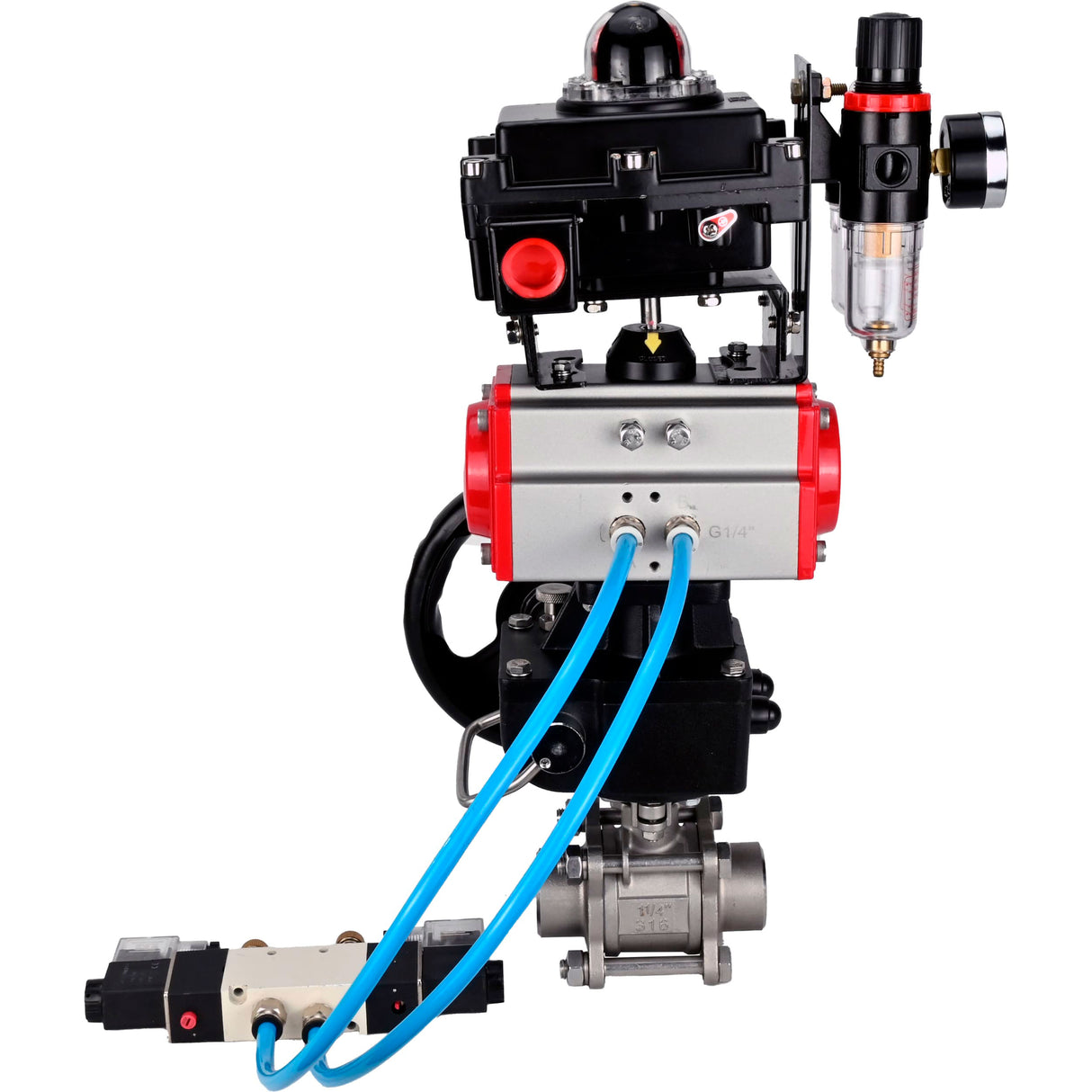 Ball valves Elephant BV3232P(3pc)-FP-W-ISO-H WDVF DN15-32 63 bar full bore, 316 stainless steel, PTFE, for welding, with PA-DA pneumatic actuator, with pneumatic distributor 4V320-10 220V, LSU APL-410N EX, manual backup for MON, ATU AFC2000