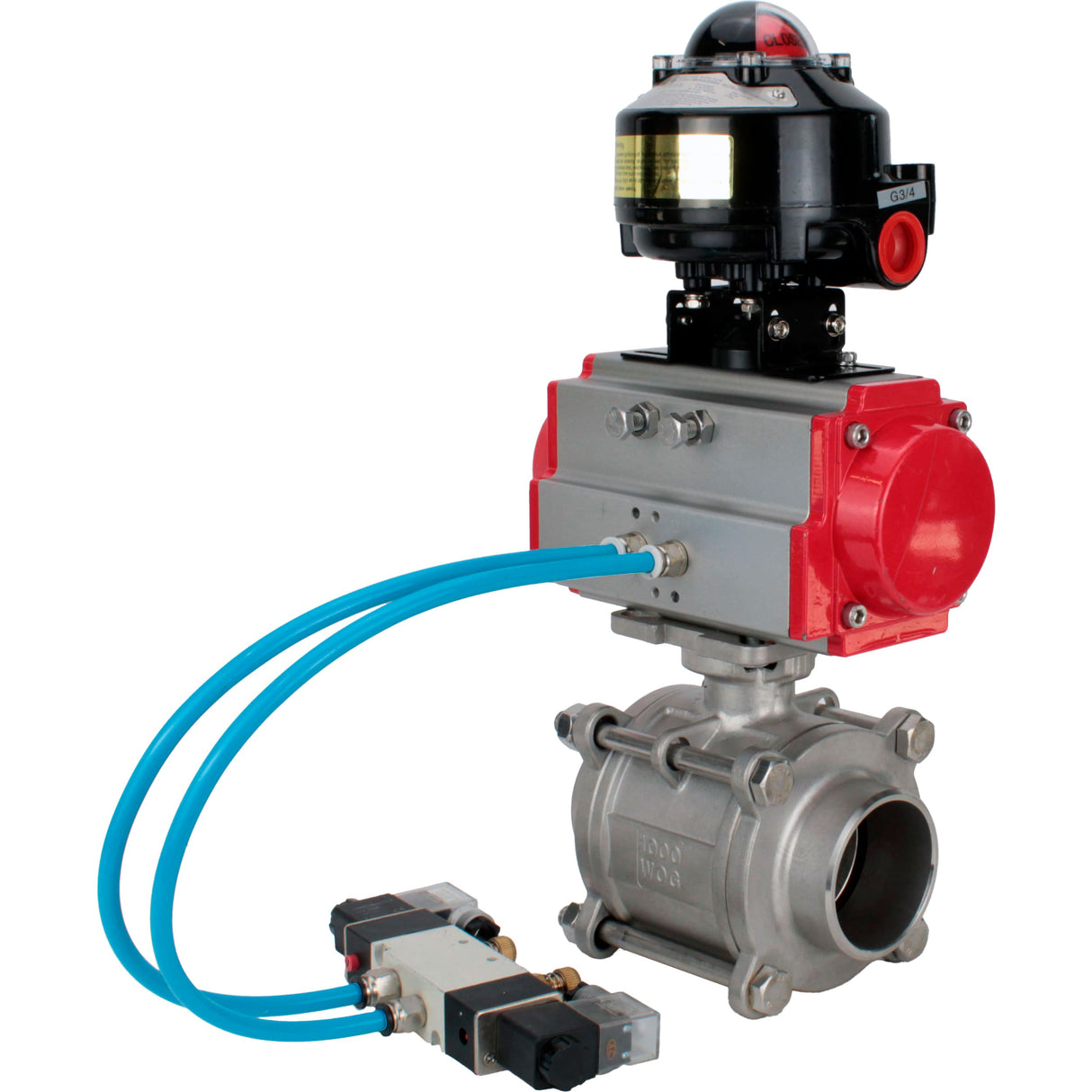 Ball valves Elephant BV3232P(3pc)-FP-W-ISO-H WDVF DN15-32 63 bar full bore, body - 316 stainless steel, seal - PTFE, for welding, with PA-DA pneumatic actuator, pneumatic distributor 4V320-10 220V, LSU APL-510N EX