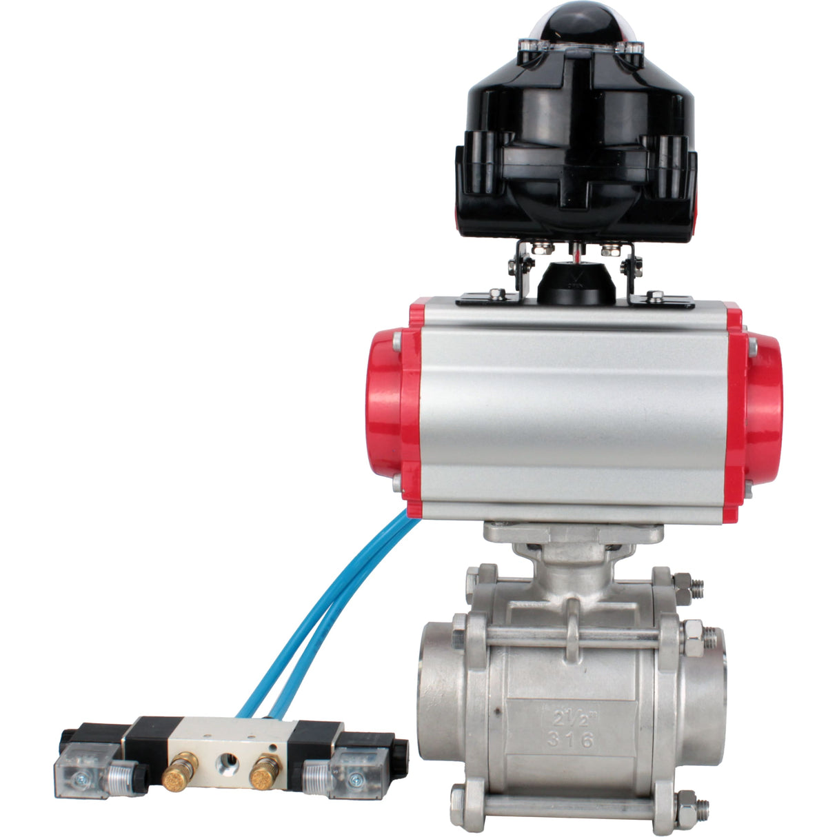Ball valves Elephant BV3232P(3pc)-FP-W-ISO-H WDVF DN15-32 63 bar full bore, body - 316 stainless steel, seal - PTFE, for welding, with PA-DA pneumatic actuator, pneumatic distributor 4V320-10 220V, LSU APL-510N EX