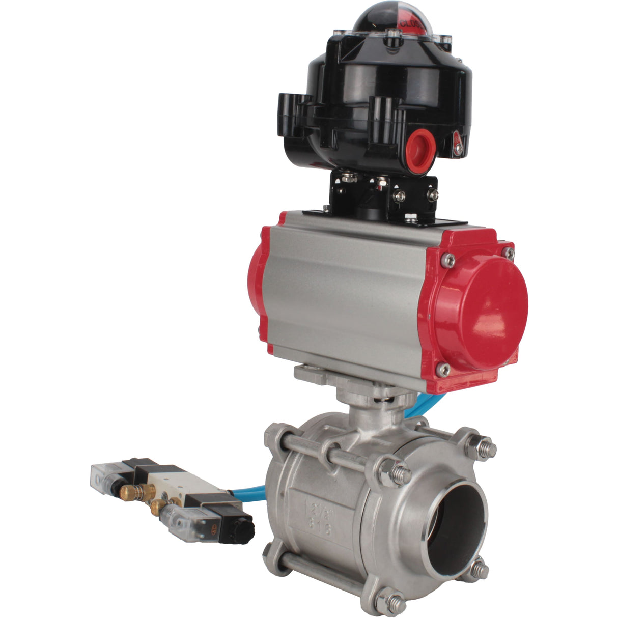 Ball valves Elephant BV3232P(3pc)-FP-W-ISO-H WDVF DN15-32 63 bar full bore, body - 316 stainless steel, seal - PTFE, for welding, with PA-DA pneumatic actuator, pneumatic distributor 4V320-10 220V, LSU APL-510N EX