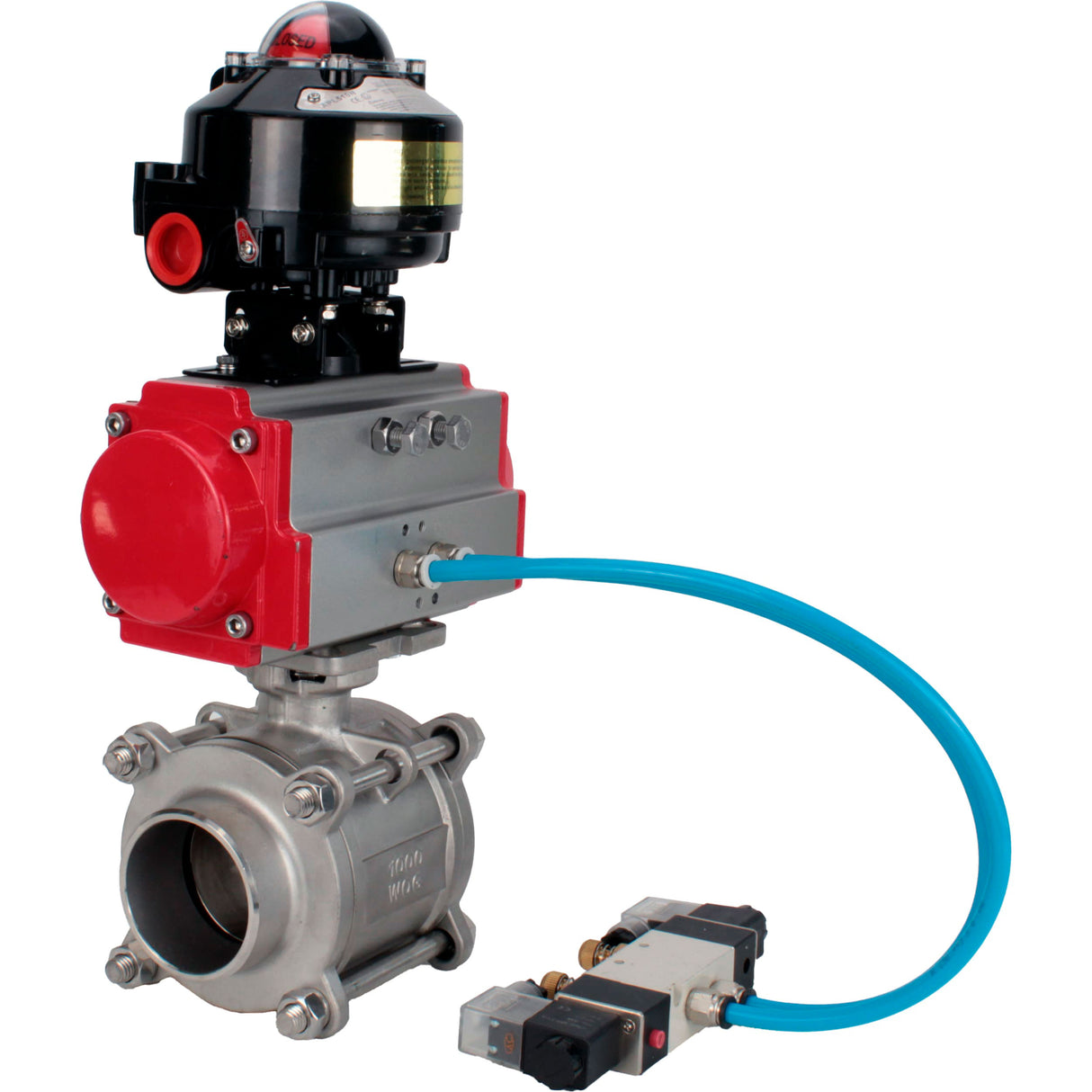 Ball valves Elephant BV3232P(3pc)-FP-W-ISO-H WDVF DN15-32 63 bar full bore, body - 316 stainless steel, seal - PTFE, for welding, with PA-DA pneumatic actuator, pneumatic distributor 4V320-10 220V, LSU APL-510N EX