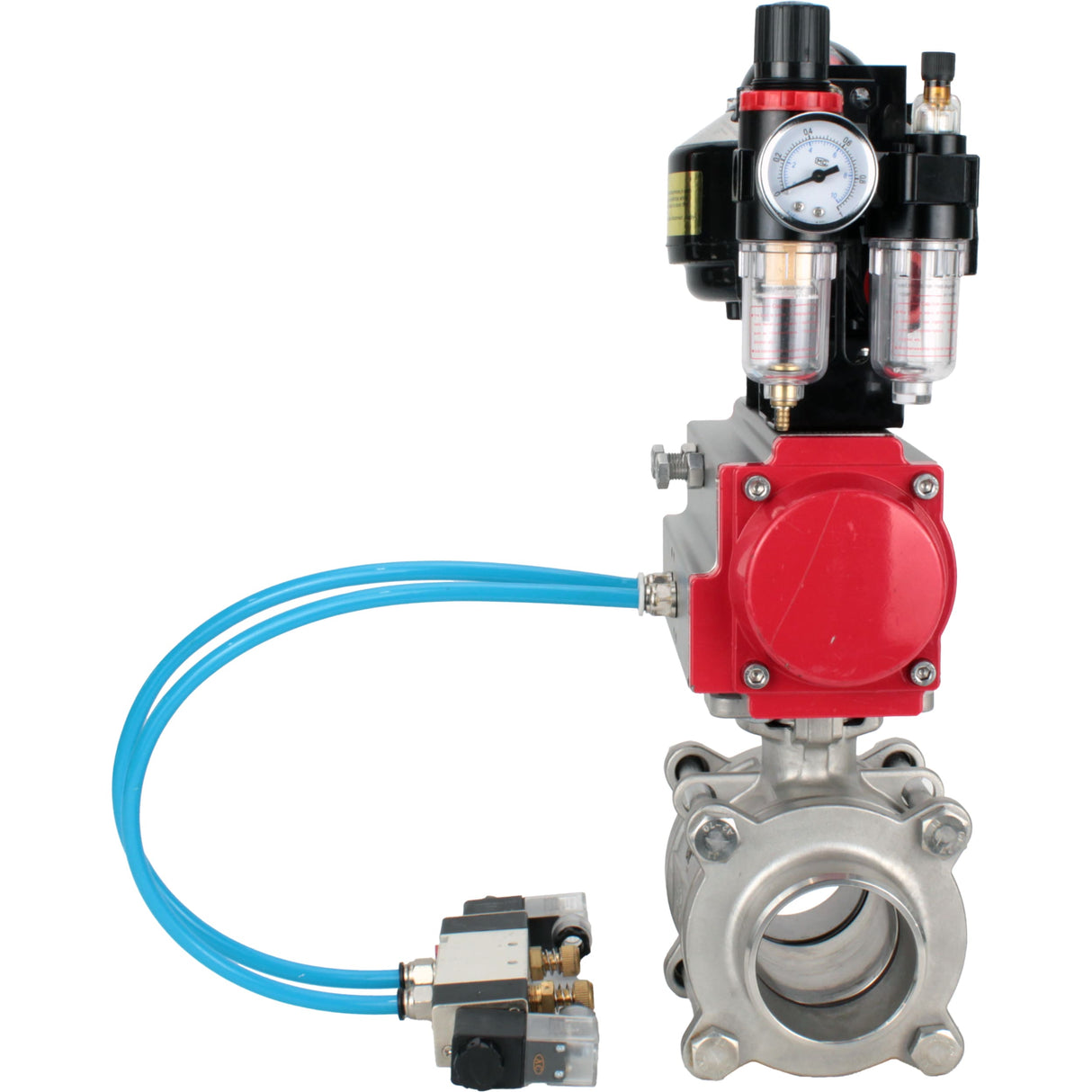 Ball valves Elephant BV3232P(3pc)-FP-W-ISO-H WDVF DN15-32 63 bar full bore, body - 316 stainless steel, seal - PTFE, for welding, with PA-DA pneumatic actuator, pneumatic distributor 4V320-10 220V, LSU APL-510N EX, ATU AFC2000