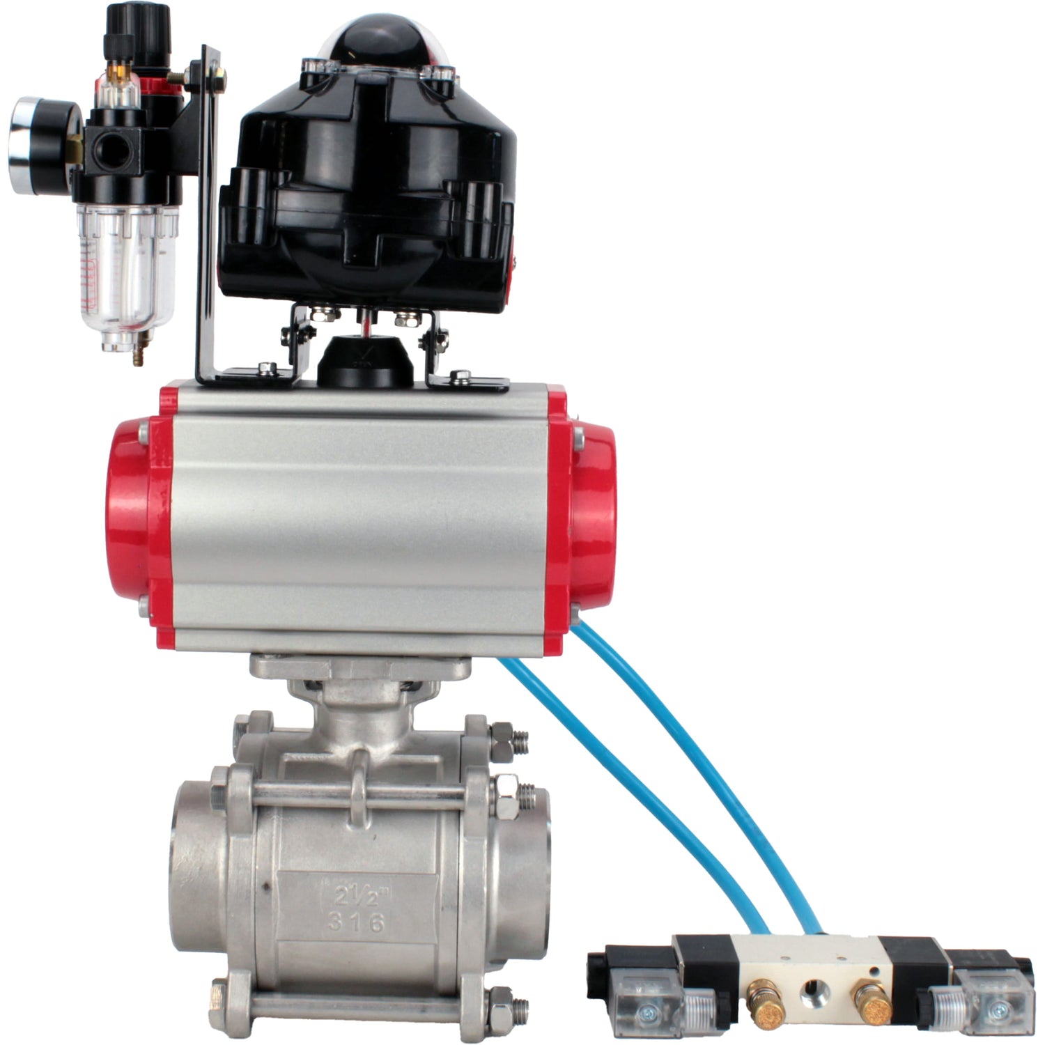 Ball valves Elephant BV3232P(3pc)-FP-W-ISO-H WDVF DN15-32 63 bar full bore, body - 316 stainless steel, seal - PTFE, for welding, with PA-DA pneumatic actuator, pneumatic distributor 4V320-10 220V, LSU APL-510N EX, ATU AFC2000