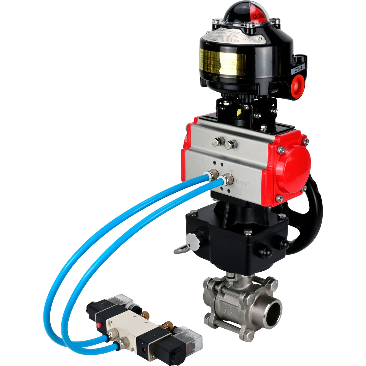 Ball valves Elephant BV3232P(3pc)-FP-W-ISO-H WDVF DN15-32 63 bar full bore, 316 stainless steel, seal - PTFE, for welding, with PA-DA pneumatic actuator, with pneumatic distributor 4V320-10 220V, LSU APL-510N EX, manual backup for MON