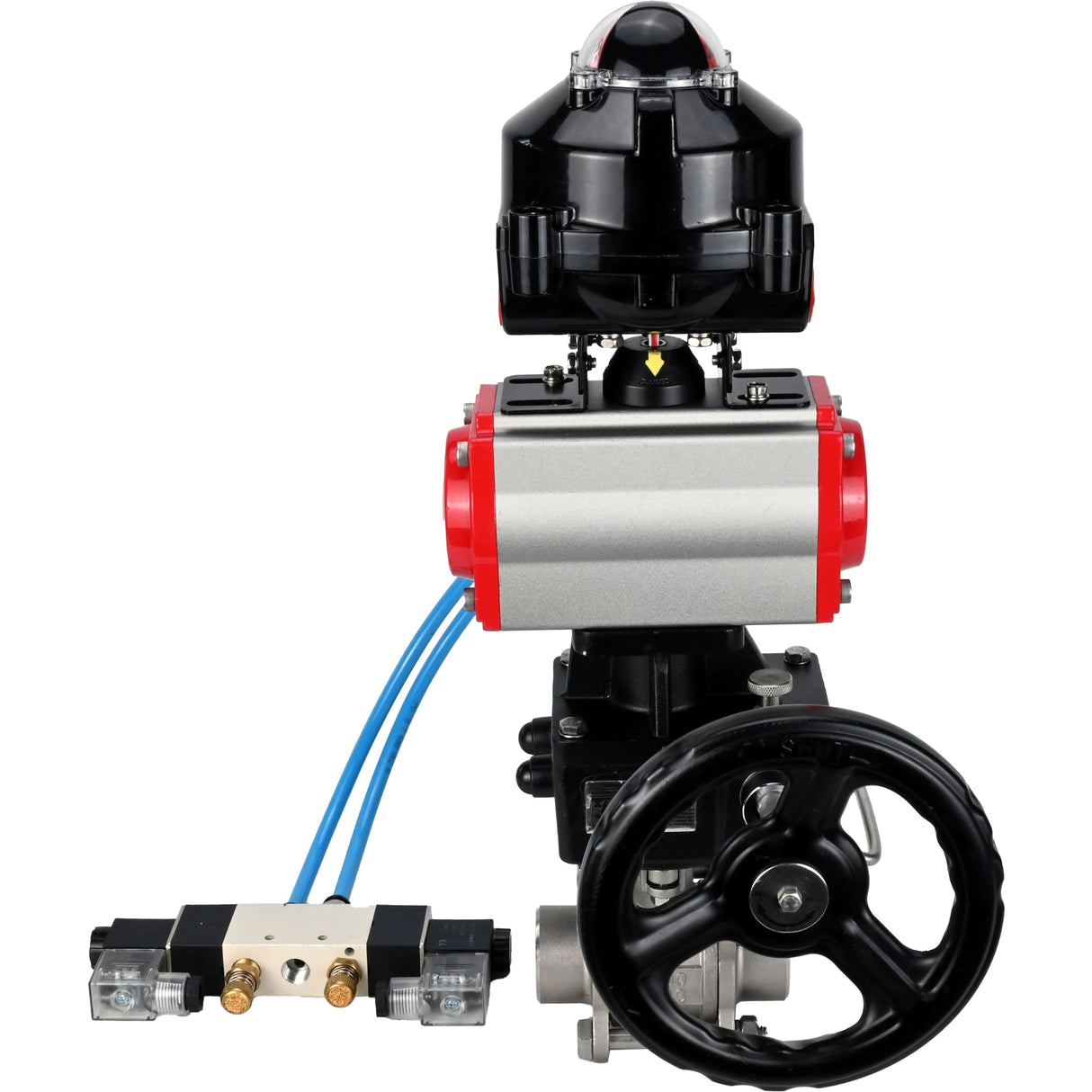 Ball valves Elephant BV3232P(3pc)-FP-W-ISO-H WDVF DN15-32 63 bar full bore, 316 stainless steel, seal - PTFE, for welding, with PA-DA pneumatic actuator, with pneumatic distributor 4V320-10 220V, LSU APL-510N EX, manual backup for MON