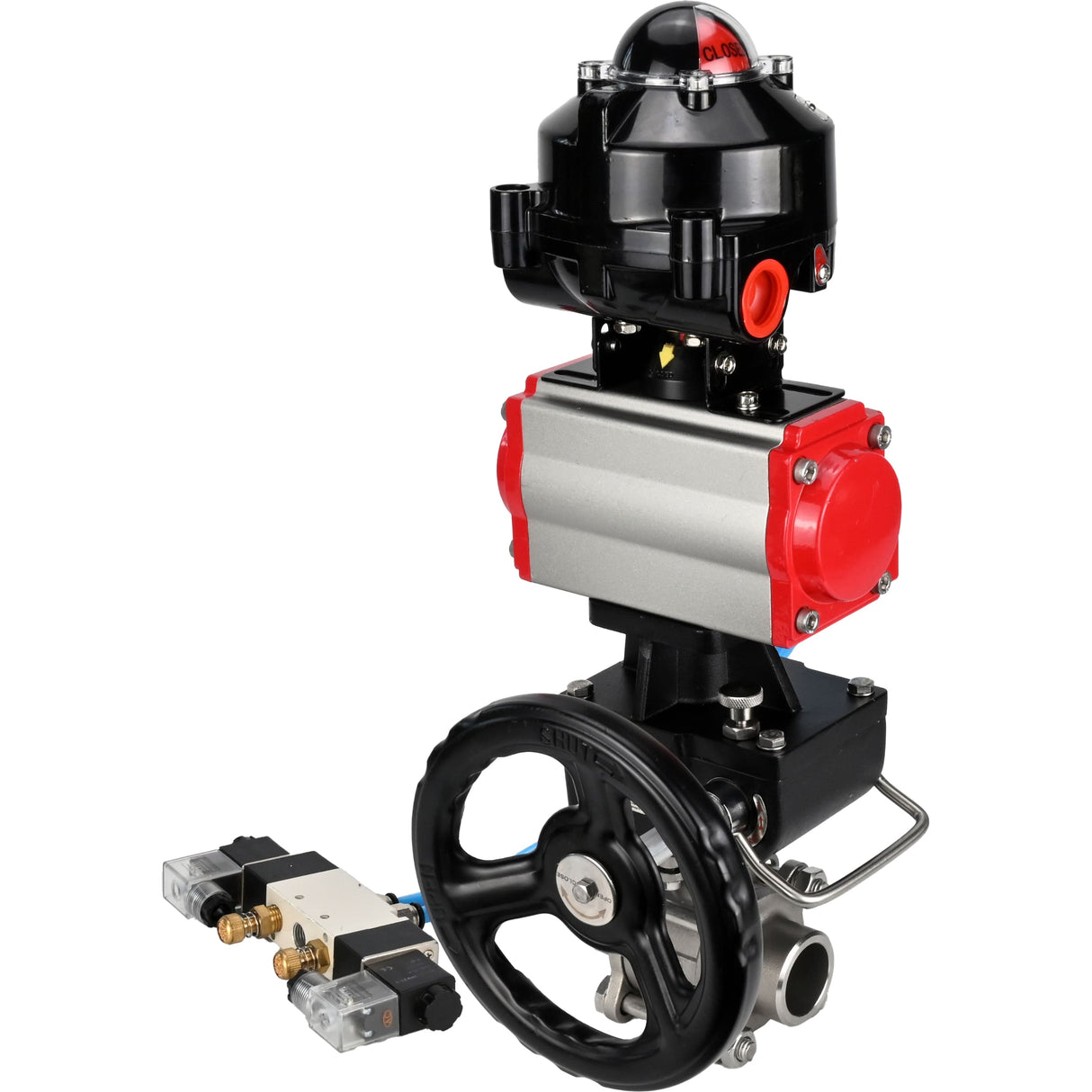 Ball valves Elephant BV3232P(3pc)-FP-W-ISO-H WDVF DN15-32 63 bar full bore, 316 stainless steel, seal - PTFE, for welding, with PA-DA pneumatic actuator, with pneumatic distributor 4V320-10 220V, LSU APL-510N EX, manual backup for MON