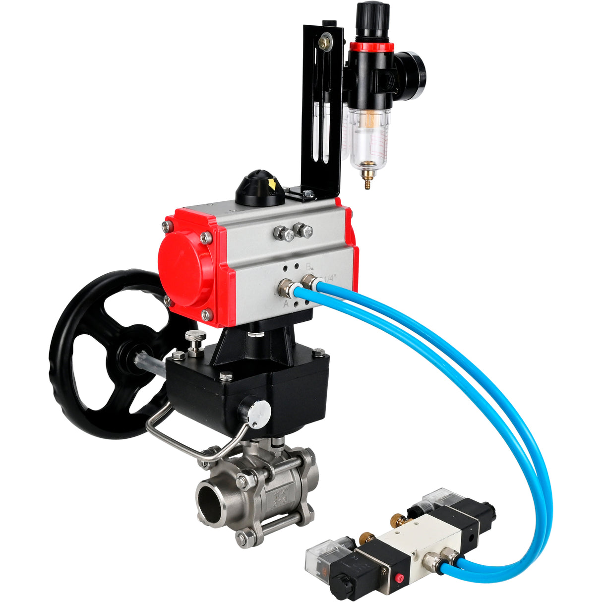 Ball valves Elephant BV3232P(3pc)-FP-W-ISO-H WDVF DN15-32 63 bar full bore, 316 stainless steel, seal - PTFE, for welding, with PA-DA pneumatic actuator, pneumatic distributor 4V320-08 220V, manual backup for MON, ATU AFC2000