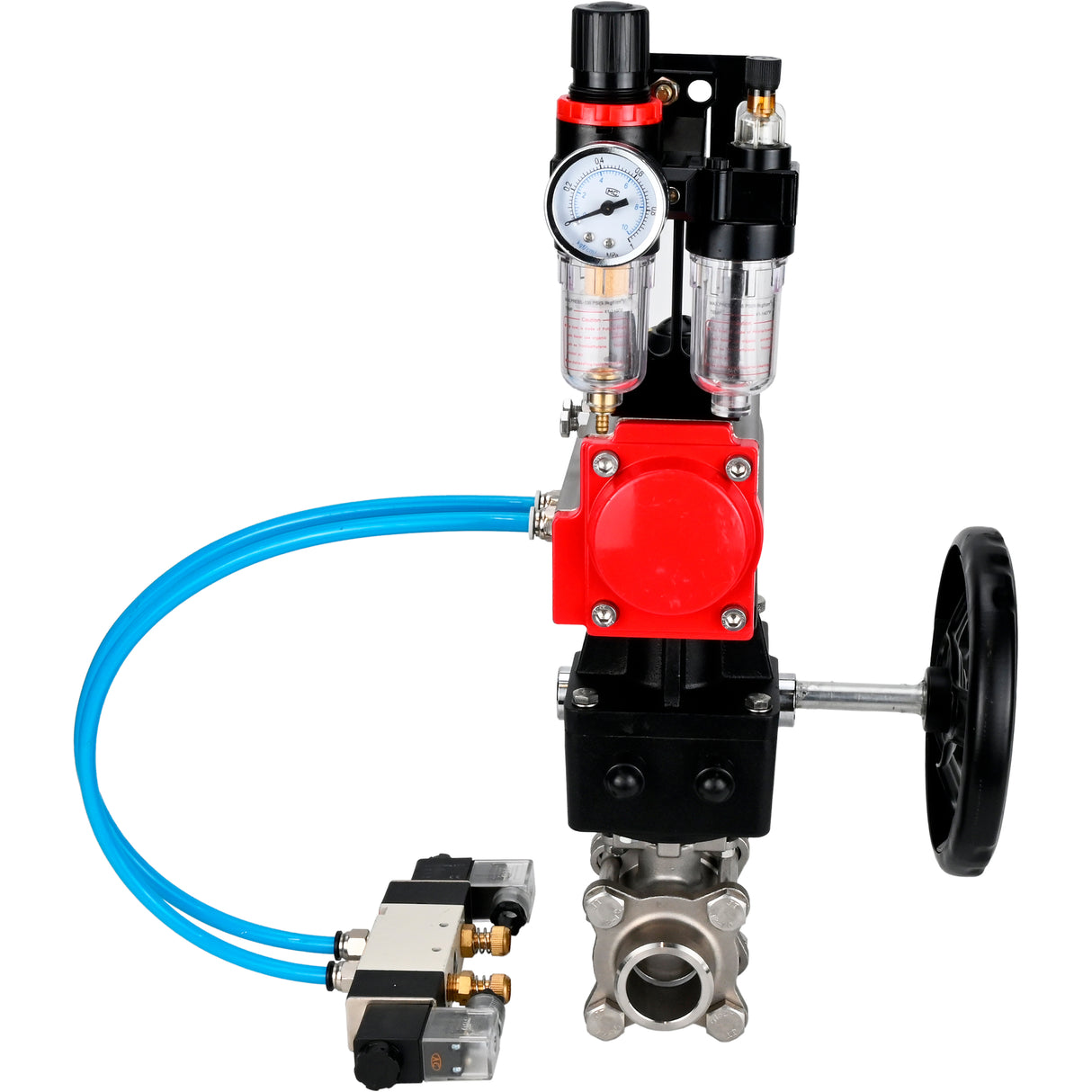 Ball valves Elephant BV3232P(3pc)-FP-W-ISO-H WDVF DN15-32 63 bar full bore, 316 stainless steel, seal - PTFE, for welding, with PA-DA pneumatic actuator, pneumatic distributor 4V320-08 220V, manual backup for MON, ATU AFC2000