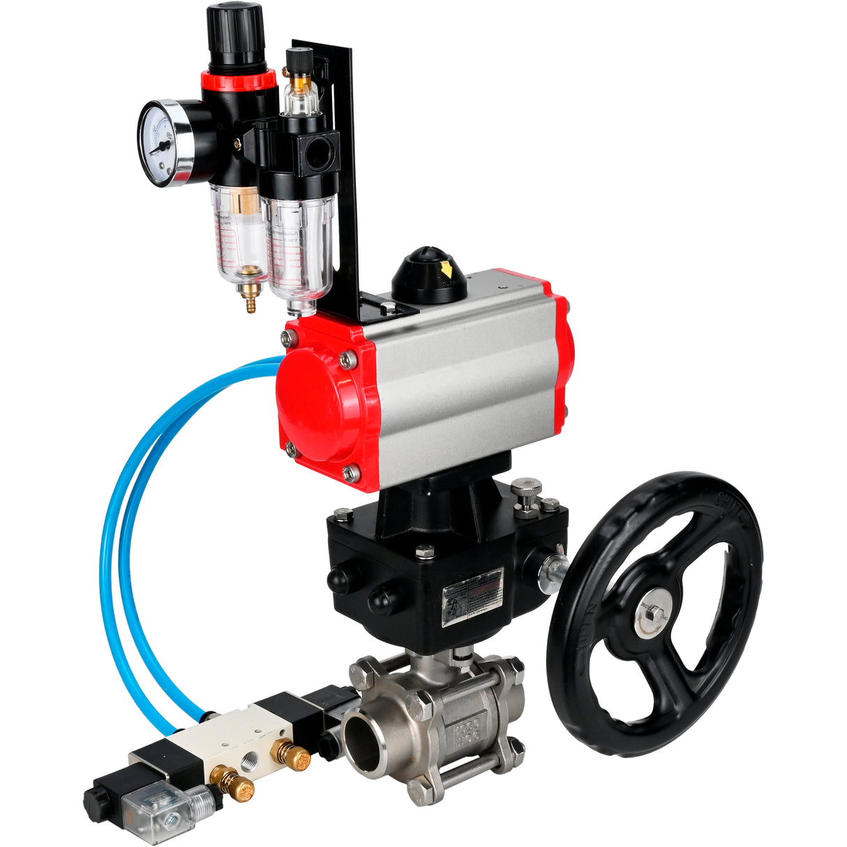 Ball valves Elephant BV3232P(3pc)-FP-W-ISO-H WDVF DN15-32 63 bar full bore, 316 stainless steel, seal - PTFE, for welding, with PA-DA pneumatic actuator, pneumatic distributor 4V320-08 220V, manual backup for MON, ATU AFC2000