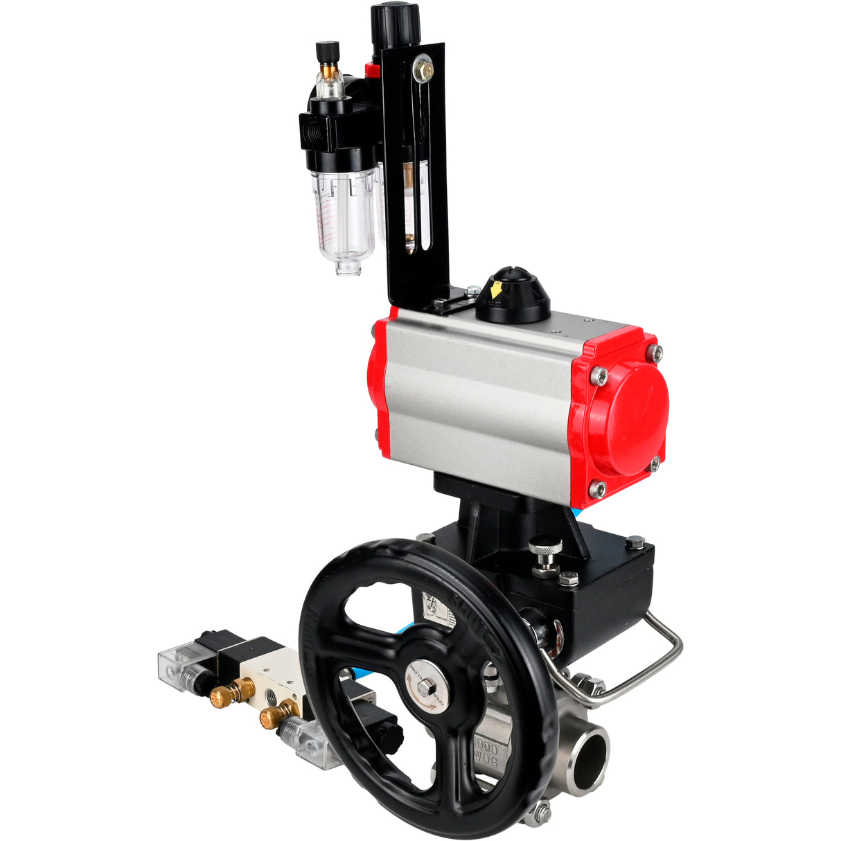 Ball valves Elephant BV3232P(3pc)-FP-W-ISO-H WDVF DN15-32 63 bar full bore, 316 stainless steel, seal - PTFE, for welding, with PA-DA pneumatic actuator, pneumatic distributor 4V320-08 220V, manual backup for MON, ATU AFC2000