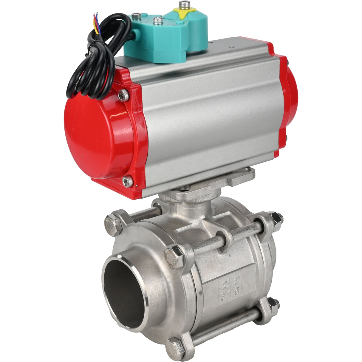 Ball valves Elephant BV3232P(3pc)-FP-W-ISO-H WDVF DN15-32 63 bar full bore, body - 316 stainless steel, seal - PTFE, for welding, with pneumatic drive PA-DA and ALS200D magnetic switch