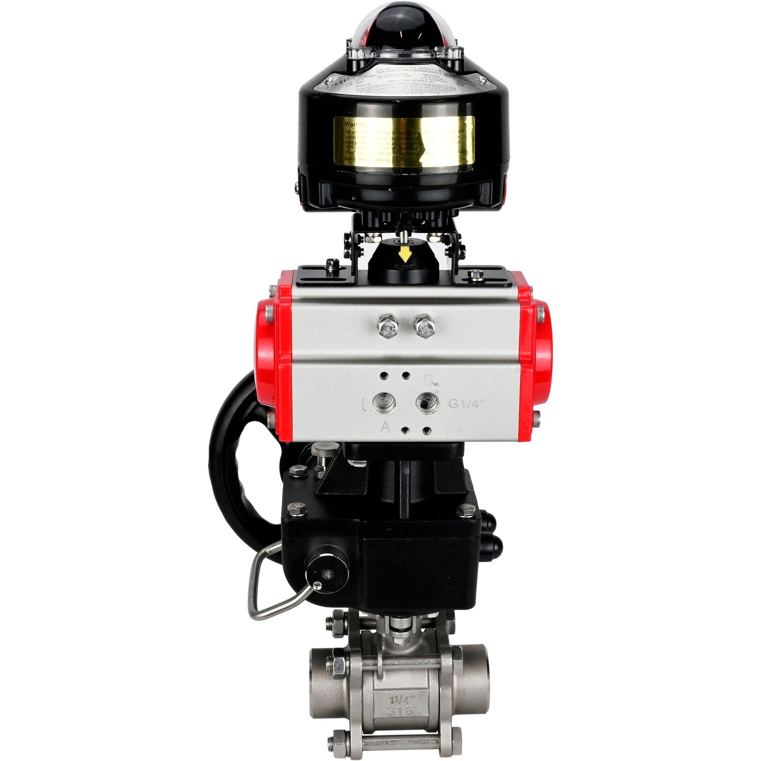 Ball valves Elephant BV3232P(3pc)-FP-W-ISO-H WDVF DN15-32 63 bar full bore, body - 316 stainless steel, seal - PTFE, for welding, with PA-DA pneumatic actuator, LSU APL-510N EX, manual backup for MON