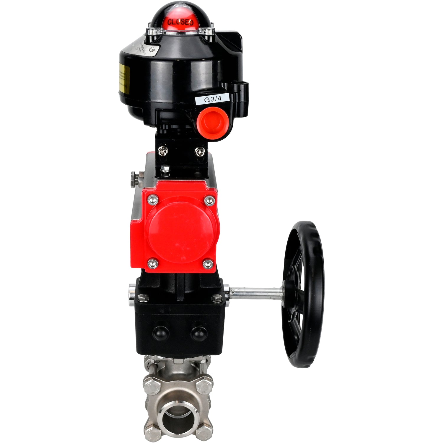 Ball valves Elephant BV3232P(3pc)-FP-W-ISO-H WDVF DN15-32 63 bar full bore, body - 316 stainless steel, seal - PTFE, for welding, with PA-DA pneumatic actuator, LSU APL-510N EX, manual backup for MON