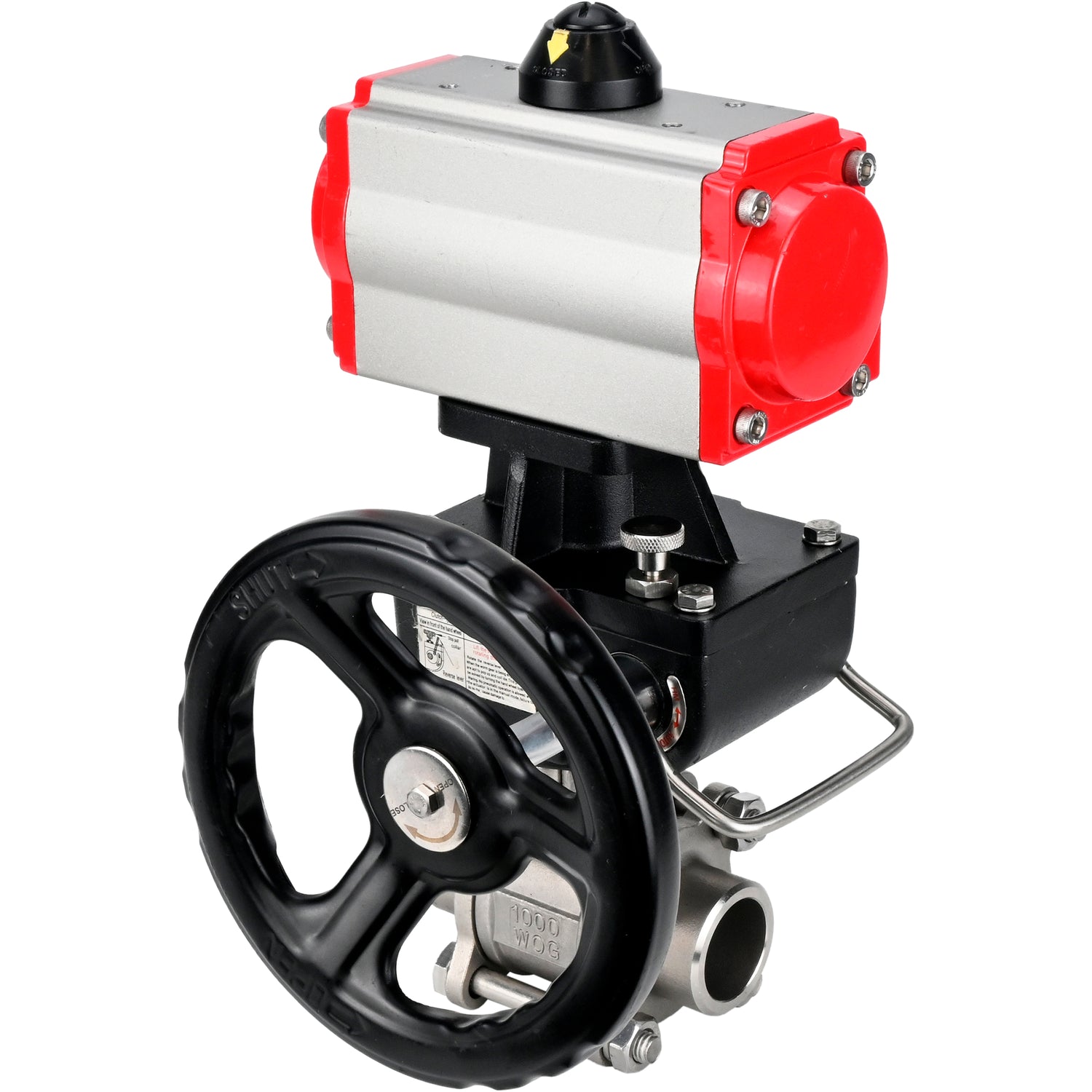 Ball valves Elephant BV3232P(3pc)-FP-W-ISO-H WDVF DN15-32 63 bar full bore, body - 316 stainless steel, seal - PTFE, for welding, with PA-DA pneumatic actuator, manual backup for MON