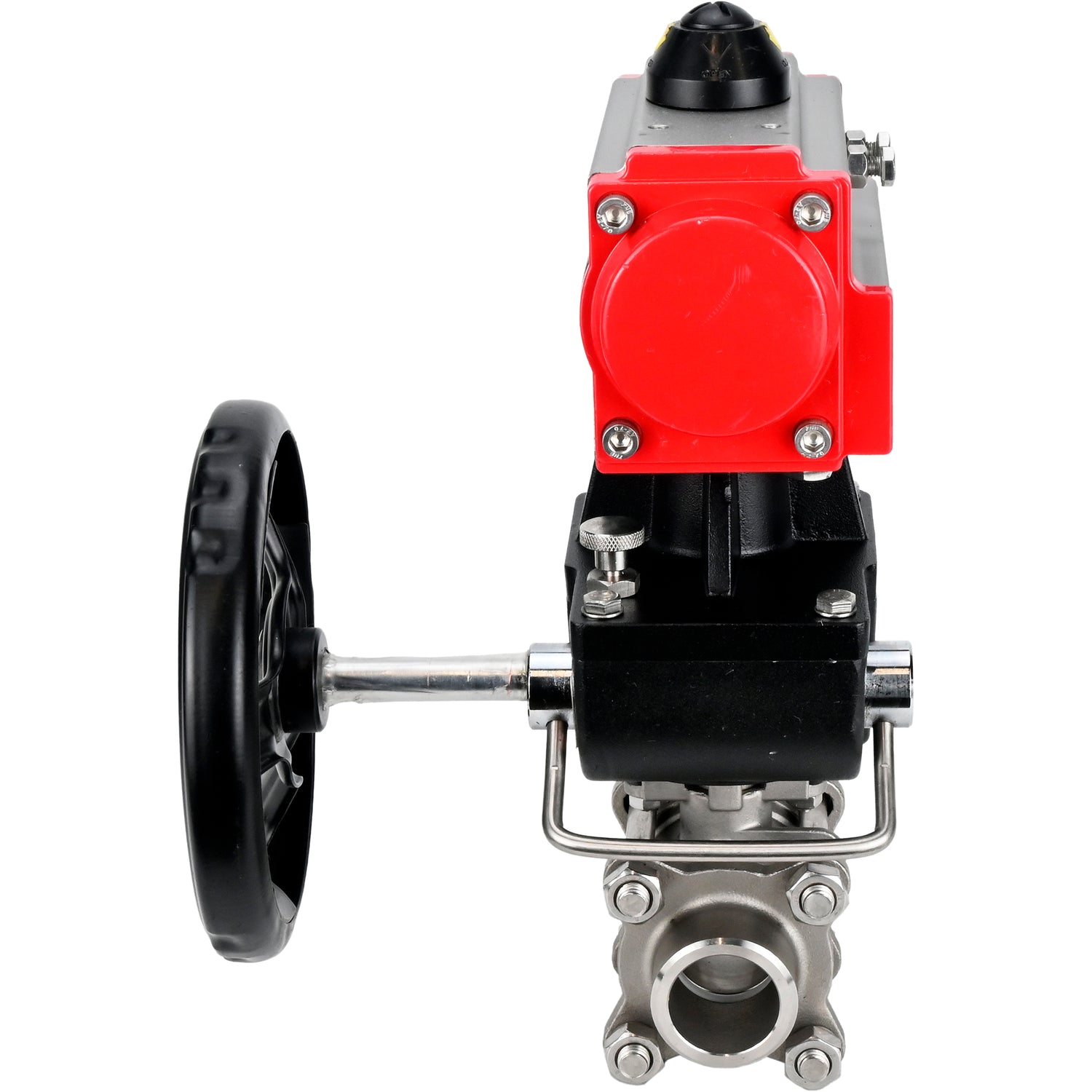 Ball valves Elephant BV3232P(3pc)-FP-W-ISO-H WDVF DN15-32 63 bar full bore, body - 316 stainless steel, seal - PTFE, for welding, with PA-DA pneumatic actuator, manual backup for MON