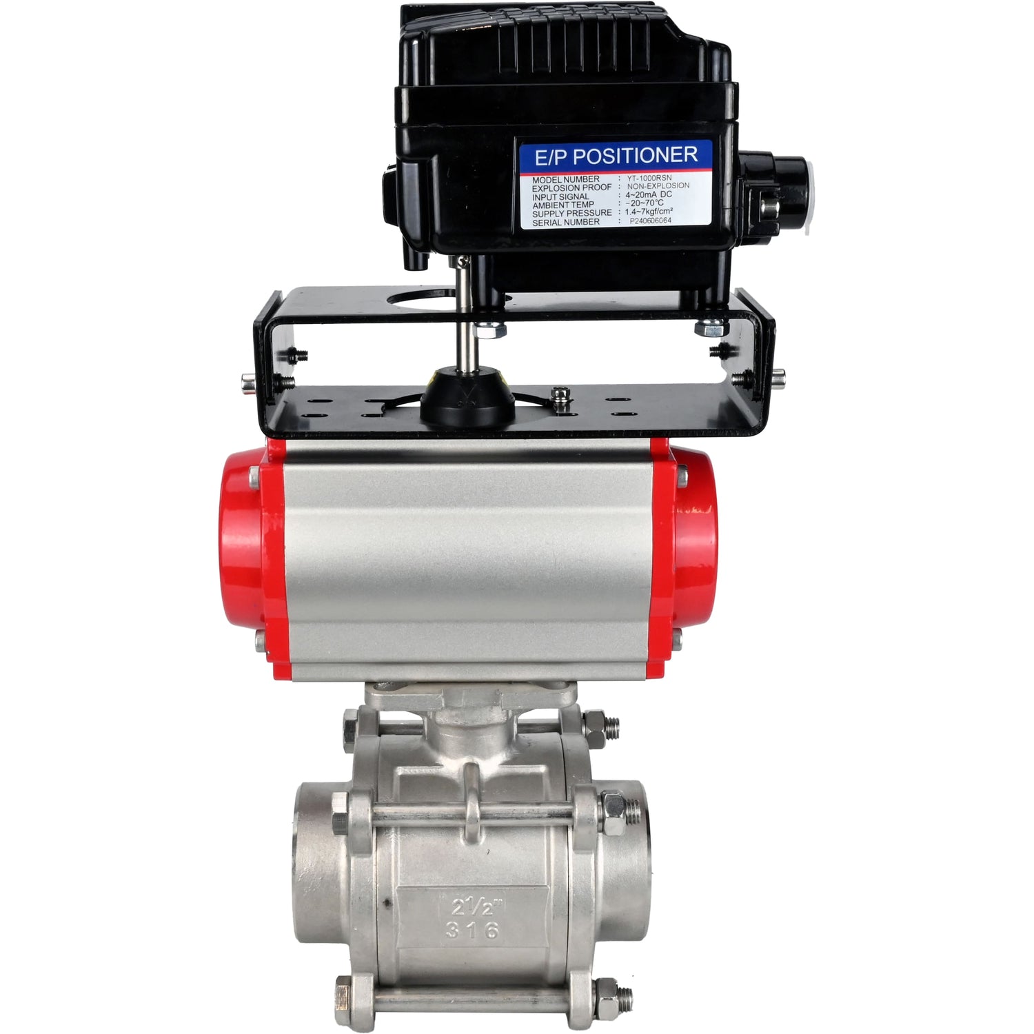 Ball valves Elephant BV3232P(3pc)-FP-W-ISO-H WDVF DN15-32 63 bar full bore, body - 316 stainless steel, seal - PTFE, for welding, with PA-SA pneumatic actuato, YT-1000RSN electro-pneumatic rotary positioner with feedback