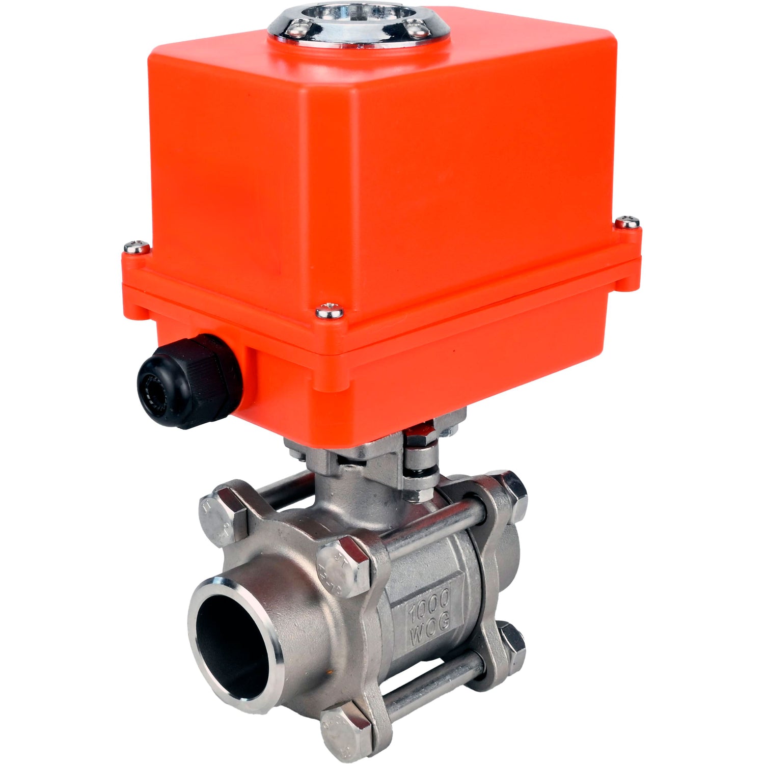 Ball valves Elephant BV3232P(3pc)-FP-W-ISO-H WDVF DN15-32 63 bar full bore, body - 316 stainless steel, seal - PTFE, for welding, with a 1/4-turn electric drive Elephant QT-N-EM-O1-220VAC-U1 MINI