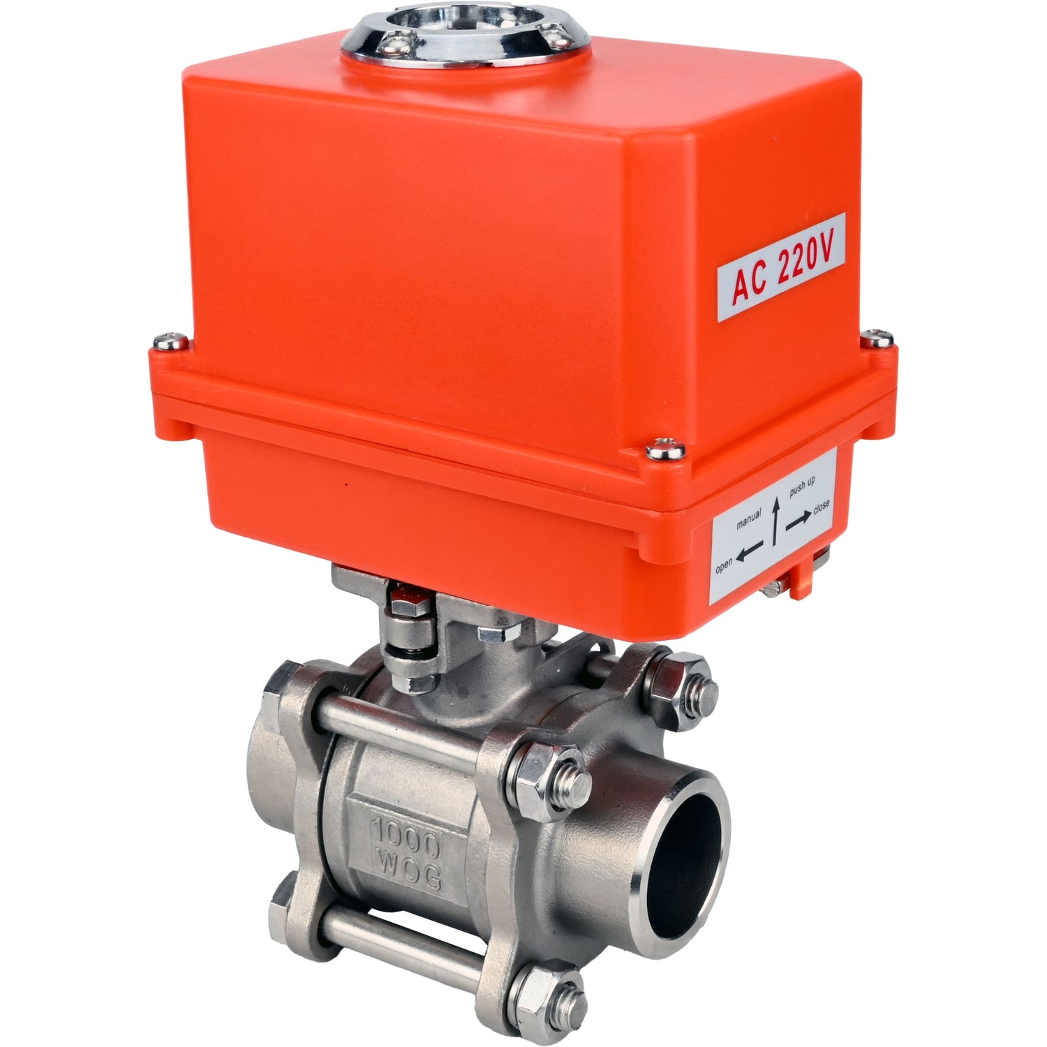 Ball valves Elephant BV3232P(3pc)-FP-W-ISO-H WDVF DN15-32 63 bar full bore, body - 316 stainless steel, seal - PTFE, for welding, with a 1/4-turn electric drive Elephant QT-N-EM-O1-220VAC-U1 MINI