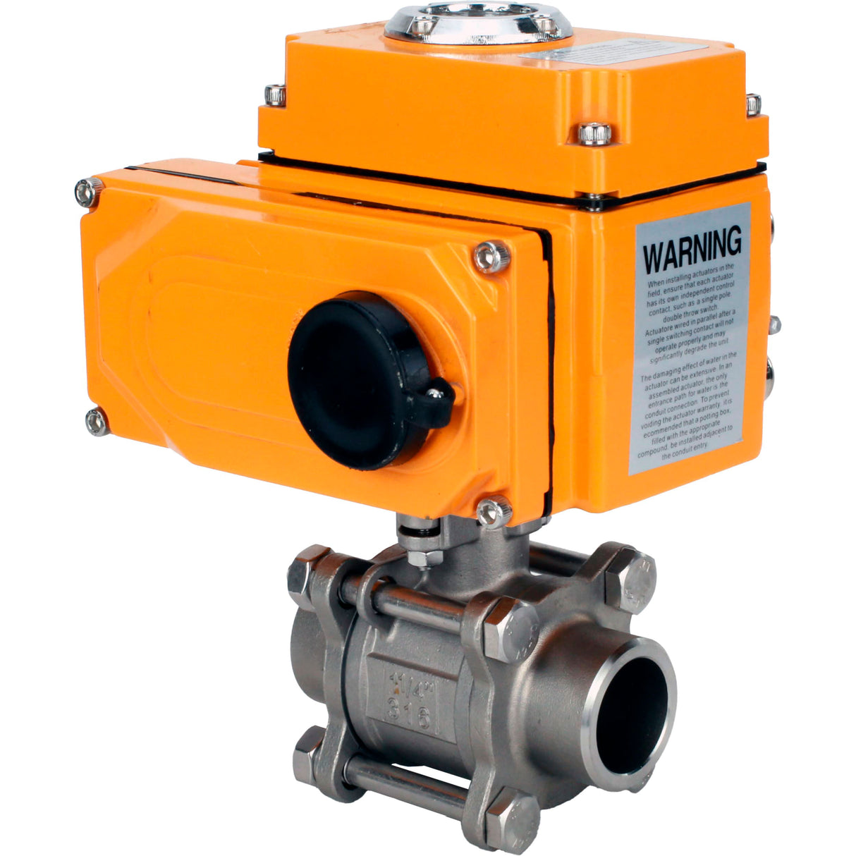 Ball valves Elephant BV3232P(3pc)-FP-W-ISO-H WDVF DN15-32 63 bar full bore, body - 316 stainless steel, seal - PTFE, for welding, with a 1/4-turn electric drive Elephant QT-N-EM-O1-24VDC-U1