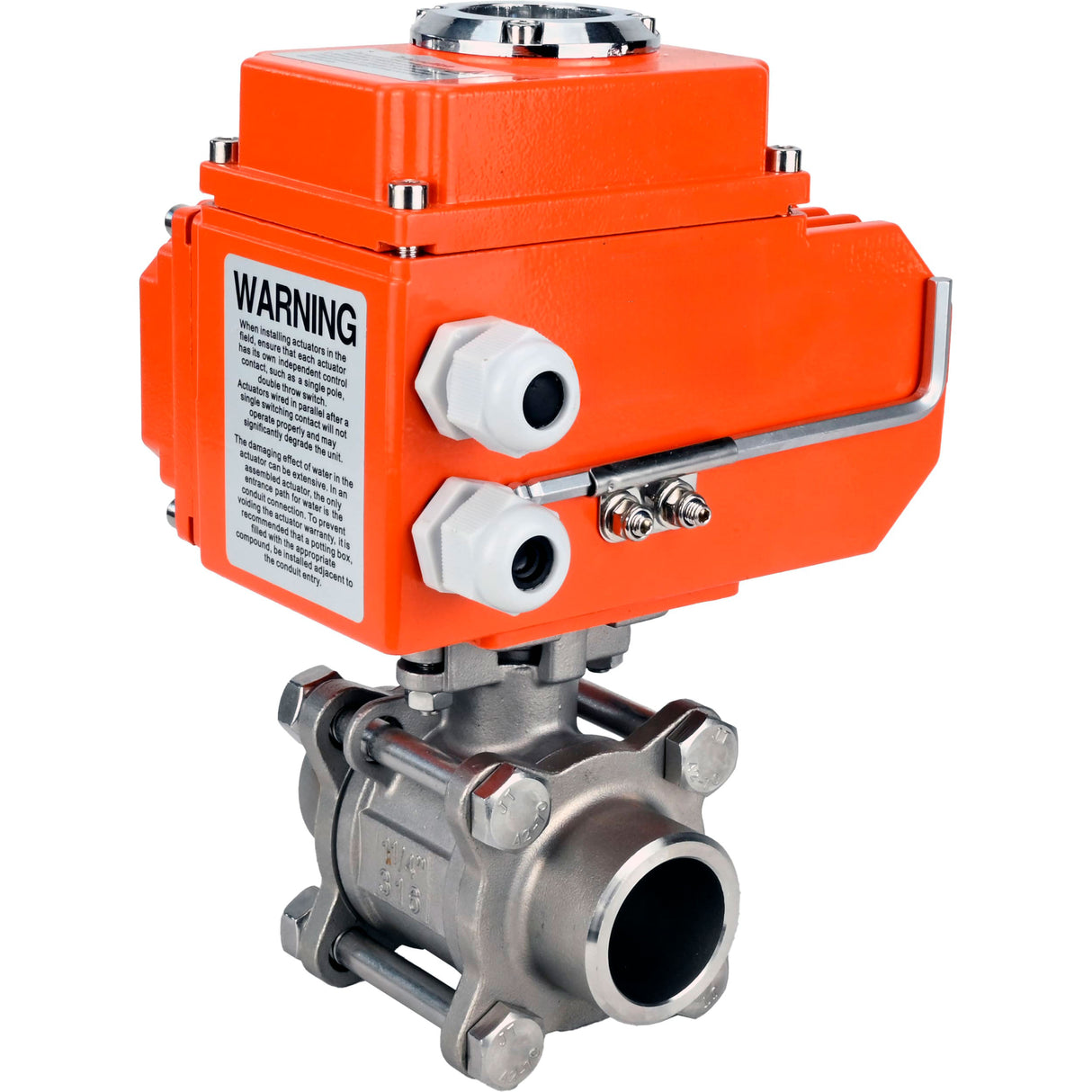 Ball valves Elephant BV3232P(3pc)-FP-W-ISO-H WDVF DN15-32 63 bar full bore, body - 316 stainless steel, seal - PTFE, for welding, with a 1/4-turn electric drive Elephant QT-N-EM-O1-24VDC-U1 HARK