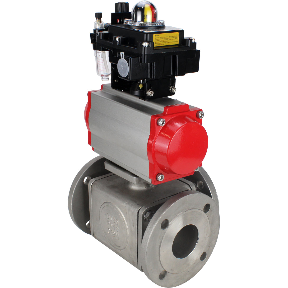 Ball valves Elephant BV3232P(4pc)-FP-3WL-F-ISO-H 16 bar full bore, flanged, body - stainless steel SS316, ISO flange F03/F04-F10/F12, square 9x9-19x19, with pneumatic drive PA-SA, pneumatic valve 4M310-08 24V, LSU APL-410N EX and ATU AFC