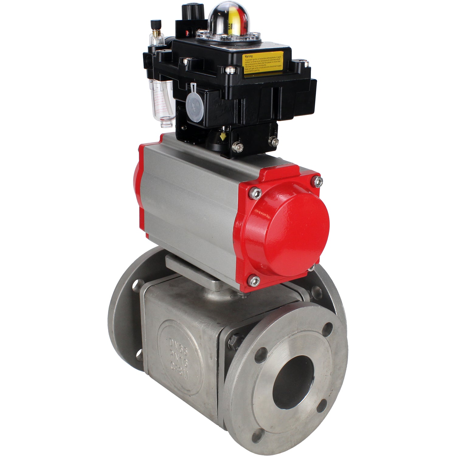 Ball valves Elephant BV3232P(4pc)-FP-3WL-F-ISO-H 16 bar full bore, flanged, body - stainless steel SS316, ISO flange F03/F04-F10/F12, square 9x9-19x19, with pneumatic drive PA-SA, pneumatic valve 4M310-08 24V, LSU APL-410N EX and ATU AFC