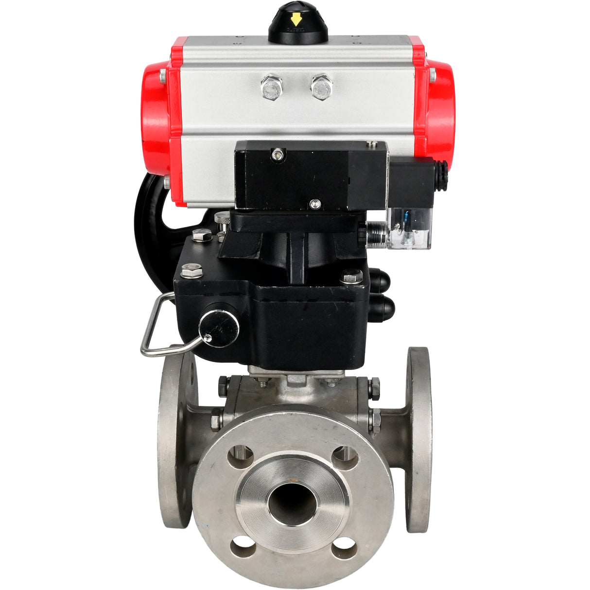 Ball valves Elephant BV3232P(4pc)-FP-3WL-F-ISO-H 16 bar full bore, flanged, body - stainless steel SS316, ISO flange F03/F04-F10/F12, square 9x9-19x19, with pneumatic drive PA-DA, pneumatic distributor 4M310-08 NAMUR 220V and Doubler MON3-700-T38-I