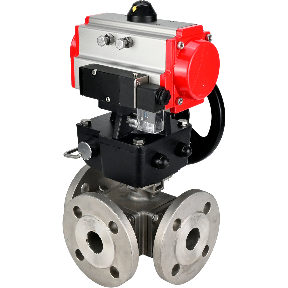 Ball valves Elephant BV3232P(4pc)-FP-3WL-F-ISO-H 16 bar full bore, flanged, body - stainless steel SS316, ISO flange F03/F04-F10/F12, square 9x9-19x19, with pneumatic drive PA-DA, pneumatic distributor 4M310-08 NAMUR 220V and Doubler MON3-700-T38-I