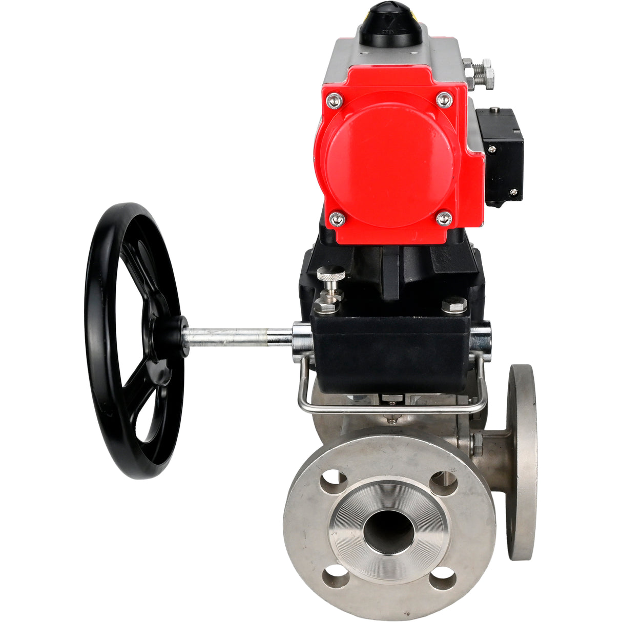 Ball valves Elephant BV3232P(4pc)-FP-3WL-F-ISO-H 16 bar full bore, flanged, body - stainless steel SS316, ISO flange F03/F04-F10/F12, square 9x9-19x19, with pneumatic drive PA-DA, pneumatic distributor 4M310-08 NAMUR 220V and Doubler MON3-700-T38-I