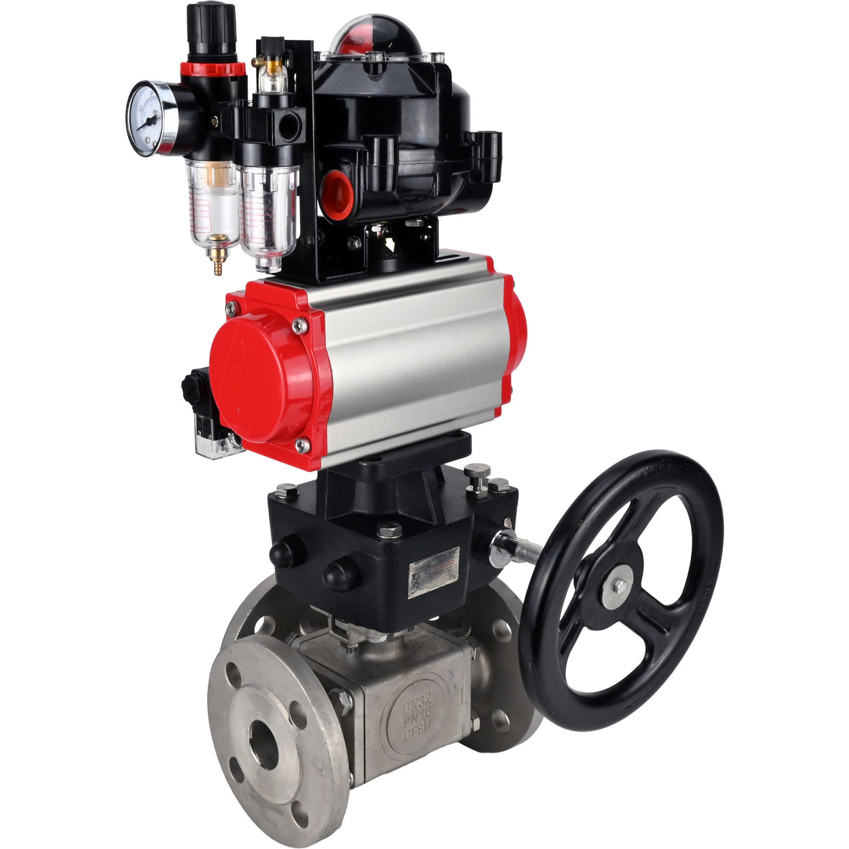 Ball valves Elephant BV3232P(4pc)-FP-3WL-F-ISO-H 16 bar full bore, flanged, body - stainless steel SS316, ISO flange F03/F04-F10/F12, square 9x9-19x19, s mon/drive PA-DA, mon/distribution 4M310-08 24V, LSU APL-510N EX, backup MON3-700-T38-ISO and ATU A