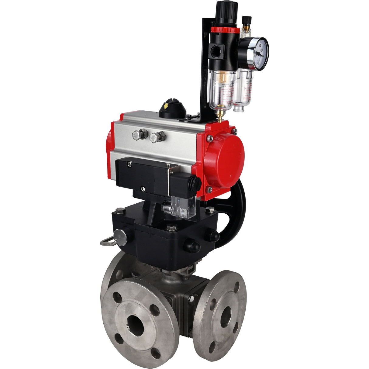 Ball valves Elephant BV3232P(4pc)-FP-3WL-F-ISO-H 16 bar full bore, flanged, body - stainless steel SS316, ISO flange F03/F04-F10/F12, square 9x9-19x19, with pneumatic drive PA-DA, mon/distribution 4M310-08 NAMUR 220V, Doubler MON3-700-T38-ISO and ATU AFC