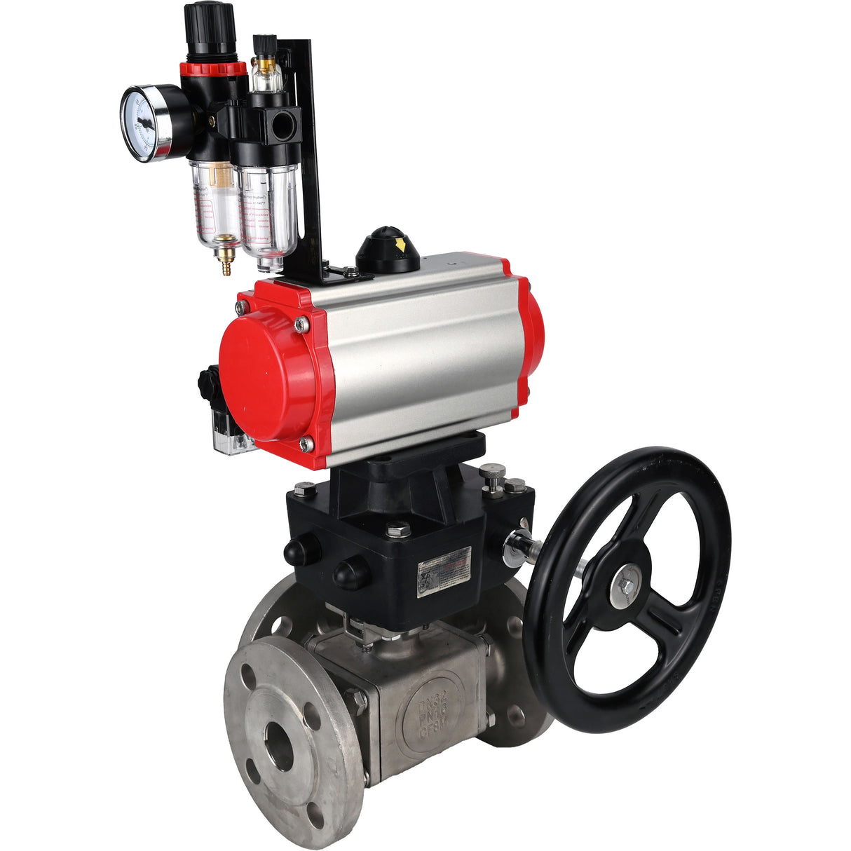 Ball valves Elephant BV3232P(4pc)-FP-3WL-F-ISO-H 16 bar full bore, flanged, body - stainless steel SS316, ISO flange F03/F04-F10/F12, square 9x9-19x19, with pneumatic drive PA-DA, mon/distribution 4M310-08 NAMUR 220V, Doubler MON3-700-T38-ISO and ATU AFC