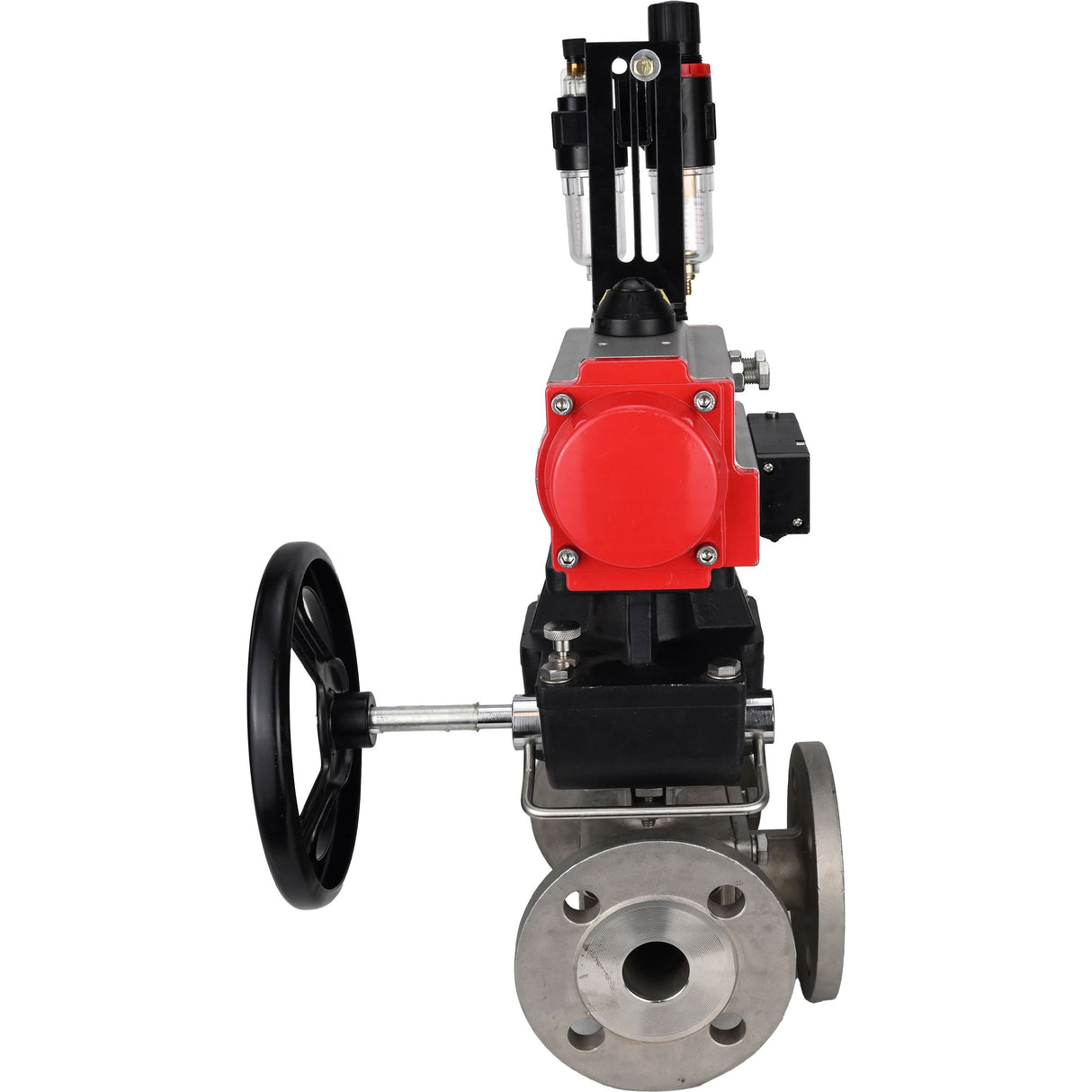 Ball valves Elephant BV3232P(4pc)-FP-3WL-F-ISO-H 16 bar full bore, flanged, body - stainless steel SS316, ISO flange F03/F04-F10/F12, square 9x9-19x19, with pneumatic drive PA-DA, mon/distribution 4M310-08 NAMUR 220V, Doubler MON3-700-T38-ISO and ATU AFC