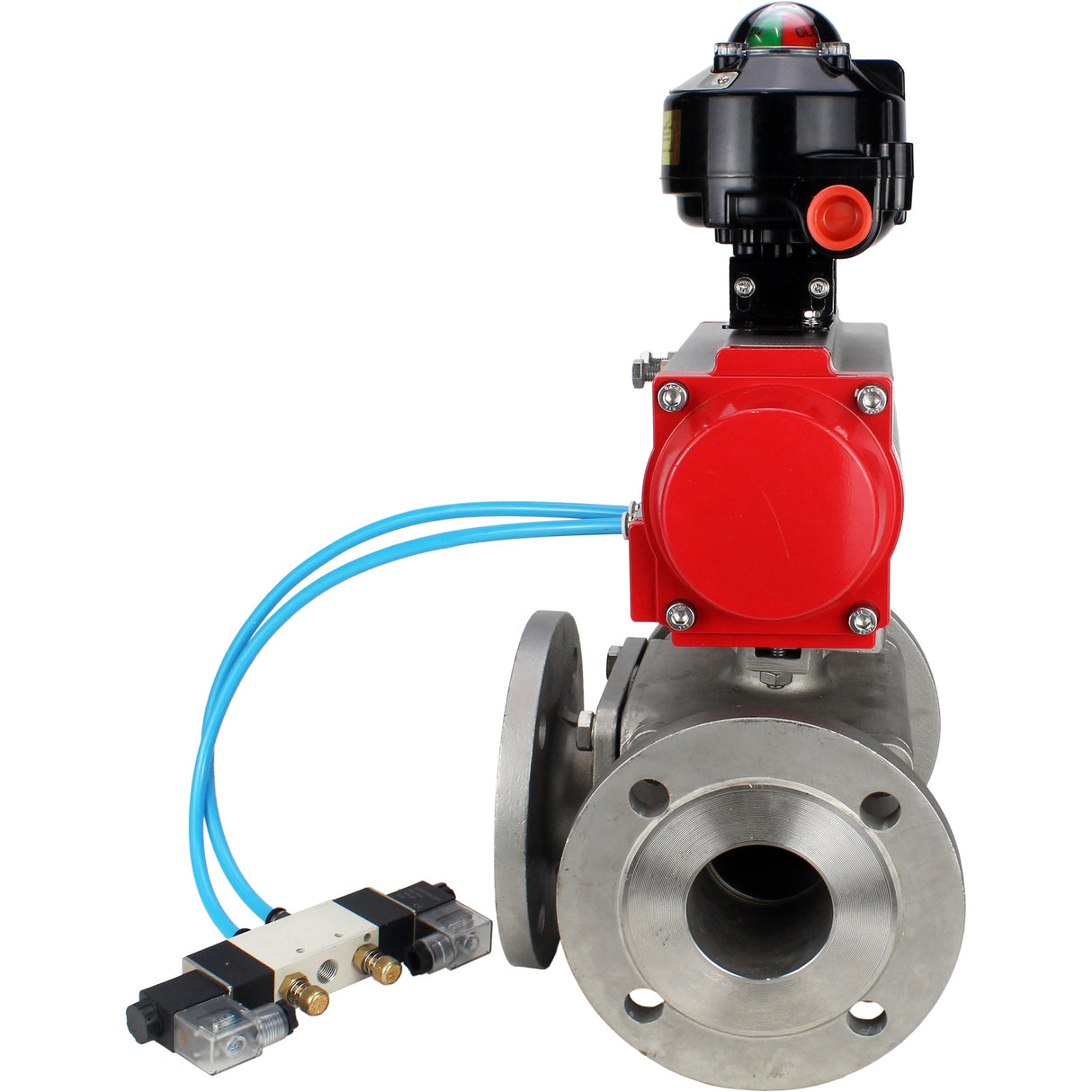 Kugelhähne Elephant BV3232P(4 Stück)-FP-3WL-F-ISO-H 16 bar Vollbohrung, geflanscht, Gehäuse - Edelstahl SS316, ISO-Flansch F03/F04-F10/F12, quadratisch 9x9-19x19, mit pneumatischem Antrieb PA-DA, pneumatischem Verteiler 4V320-8 220V und LSU APL-510N EX