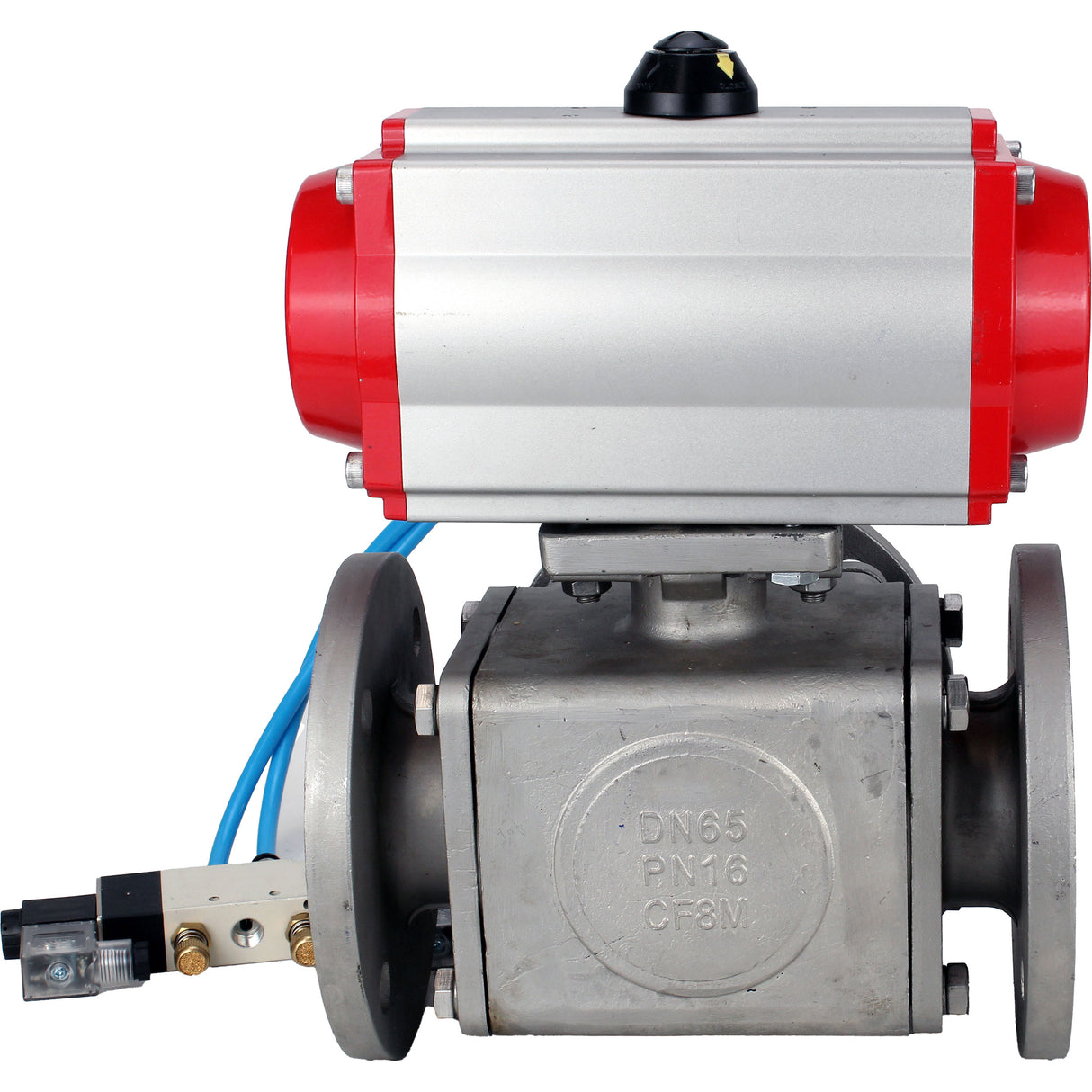 Ball valves Elephant BV3232P(4pc)-FP-3WL-F-ISO-H 16 bar full bore, flanged, body - stainless steel SS316, ISO flange F03/F04-F10/F12, square 9x9-19x19, with pneumatic drive PA-SA with return springs and pneumatic distributor 4V320-10 220V