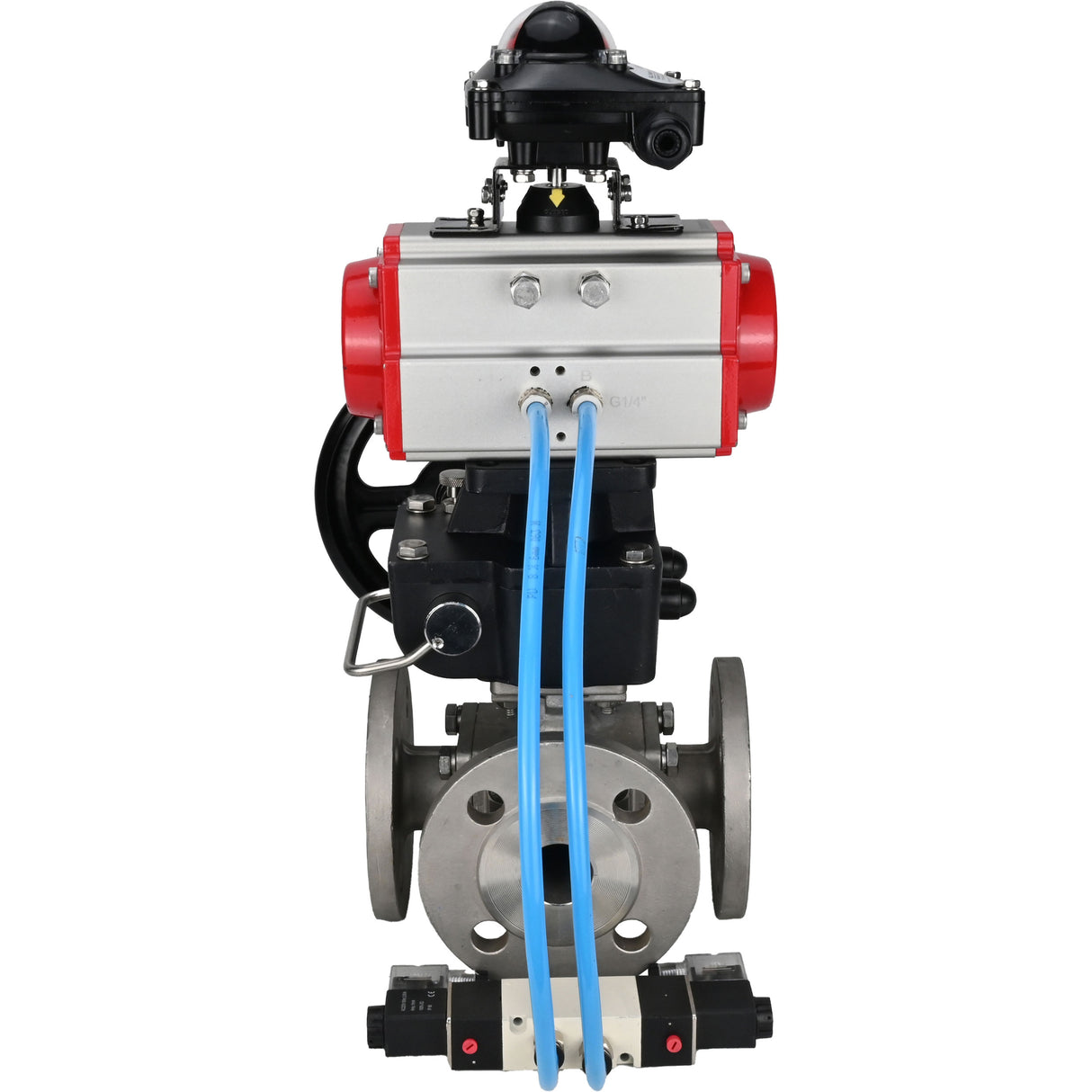 Ball valves Elephant BV3232P(4pc)-FP-3WL-F-ISO-H 16 bar full bore, flanged, body - stainless steel SS316, ISO flange F03/F04-F10/F12, square 9x9-19x19, with pneumatic drive PA-DA, mon/distribution 4V320-8 220V, LSU APL-210N and Doubler MON3-700-T38