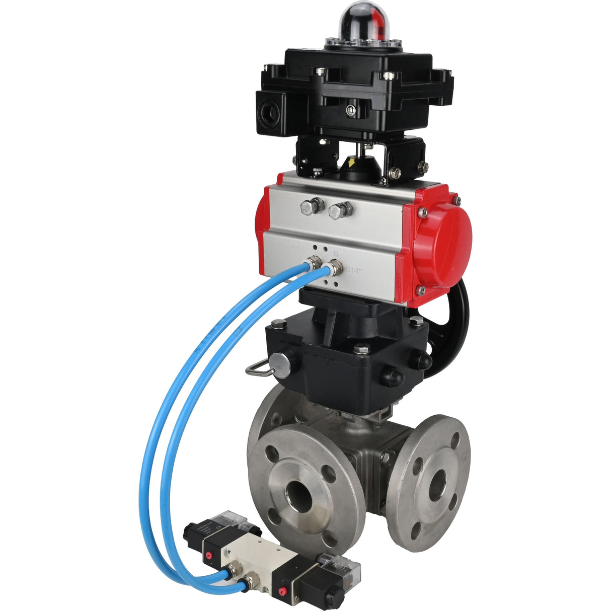 Ball valves Elephant BV3232P(4pc)-FP-3WL-F-ISO-H 16 bar full bore, flanged, body - stainless steel SS316, ISO flange F03/F04-F10/F12, square 9x9-19x19, s pneumatic drive PA-DA, mon/distributor 4V320-8 220V, LSU APL-410N EX and Doubler MON3-700-T38-ISO