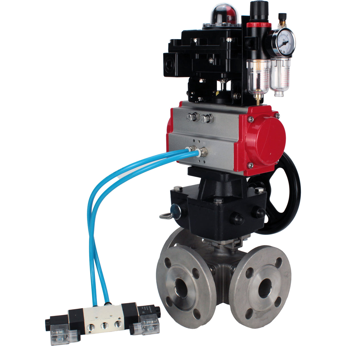 Ball valves Elephant BV3232P(4pc)-FP-3WL-F-ISO-H 16 bar full bore, flanged, body - stainless steel SS316, ISO flange F03/F04-F10/F12, square 9x9-19x19, s mon/drive PA-DA, mon/distribution 4V320-8 220V, LSU APL-410N EX, backup MON3-700-T38-ISO and ATU A