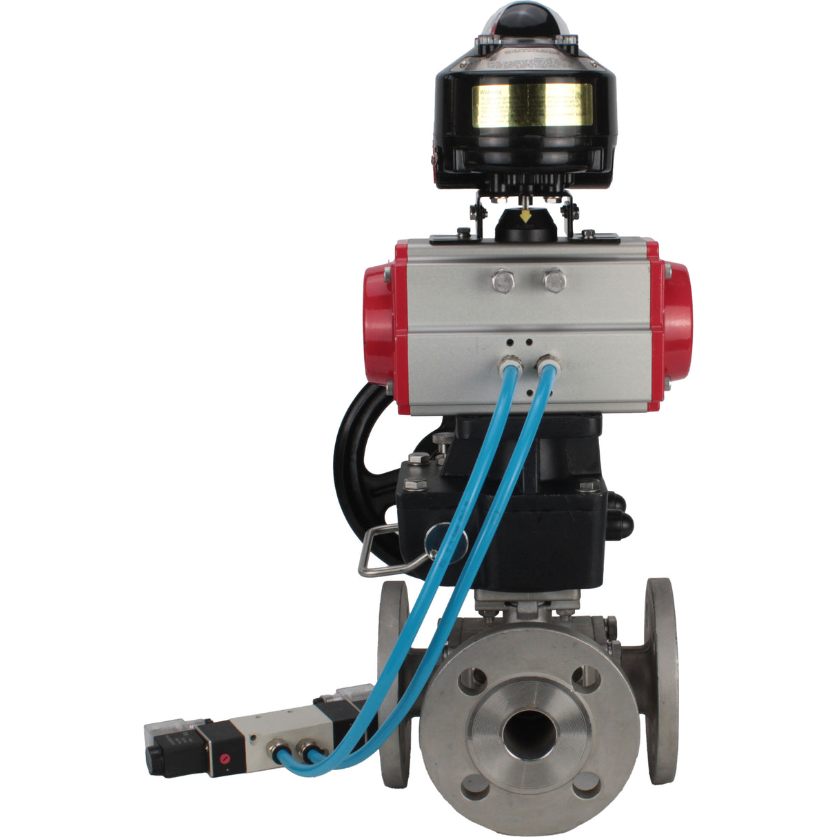 Ball valves Elephant BV3232P(4pc)-FP-3WL-F-ISO-H 16 bar full bore, flanged, body - stainless steel SS316, ISO flange F03/F04-F10/F12, square 9x9-19x19, with pneumatic drive PA-DA, mon/distributor 4V320-10 220V, LSU APL-510N EX and Doubler MON3-700-T38-IS