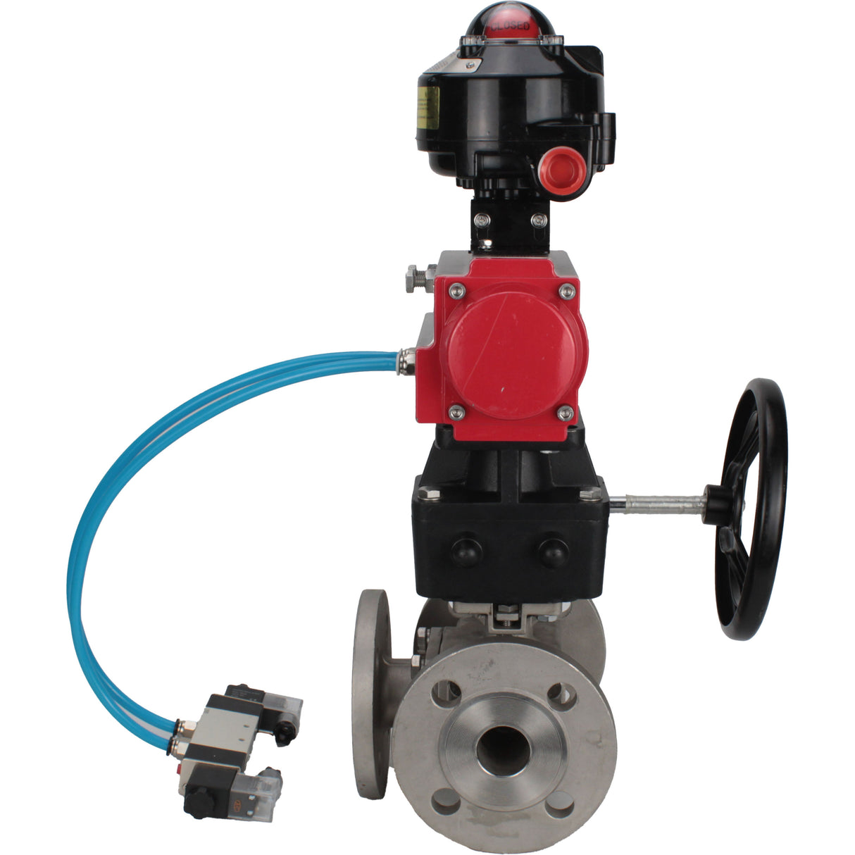 Ball valves Elephant BV3232P(4pc)-FP-3WL-F-ISO-H 16 bar full bore, flanged, body - stainless steel SS316, ISO flange F03/F04-F10/F12, square 9x9-19x19, with pneumatic drive PA-DA, mon/distributor 4V320-10 220V, LSU APL-510N EX and Doubler MON3-700-T38-IS