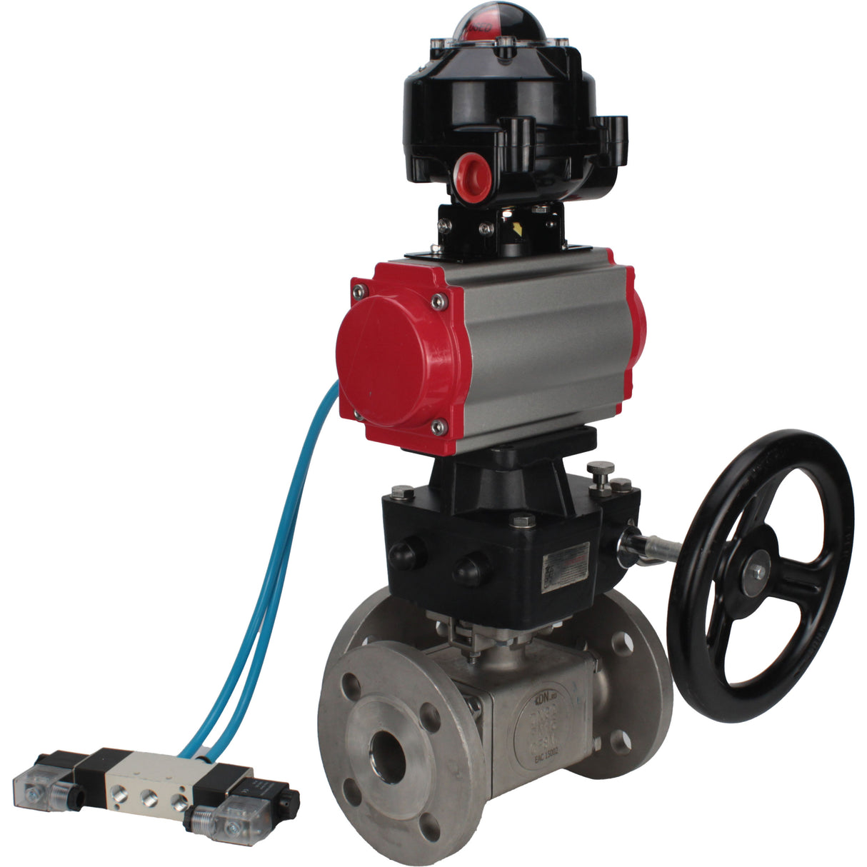 Ball valves Elephant BV3232P(4pc)-FP-3WL-F-ISO-H 16 bar full bore, flanged, body - stainless steel SS316, ISO flange F03/F04-F10/F12, square 9x9-19x19, with pneumatic drive PA-DA, mon/distributor 4V320-10 220V, LSU APL-510N EX and Doubler MON3-700-T38-IS