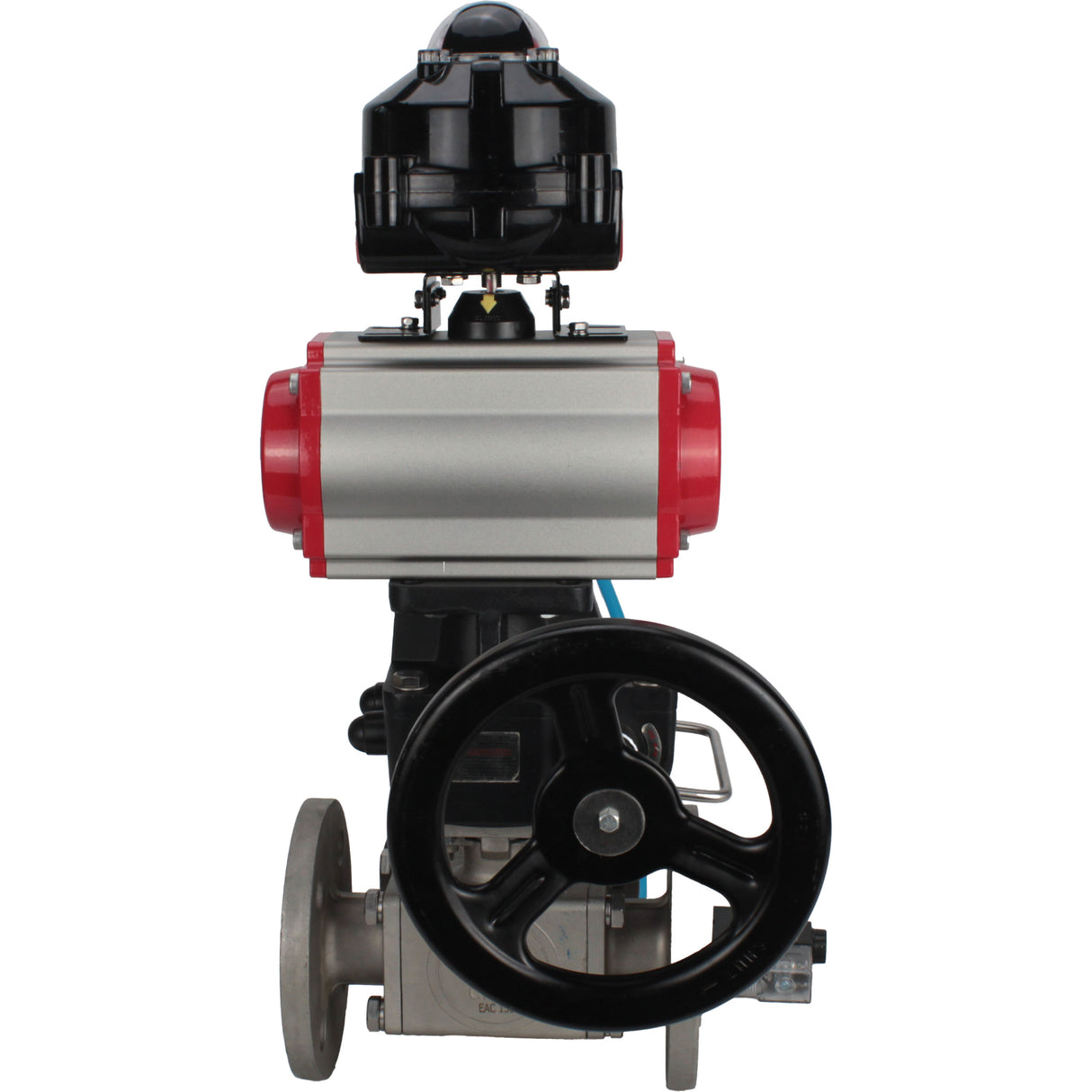 Ball valves Elephant BV3232P(4pc)-FP-3WL-F-ISO-H 16 bar full bore, flanged, body - stainless steel SS316, ISO flange F03/F04-F10/F12, square 9x9-19x19, with pneumatic drive PA-DA, mon/distributor 4V320-10 220V, LSU APL-510N EX and Doubler MON3-700-T38-IS