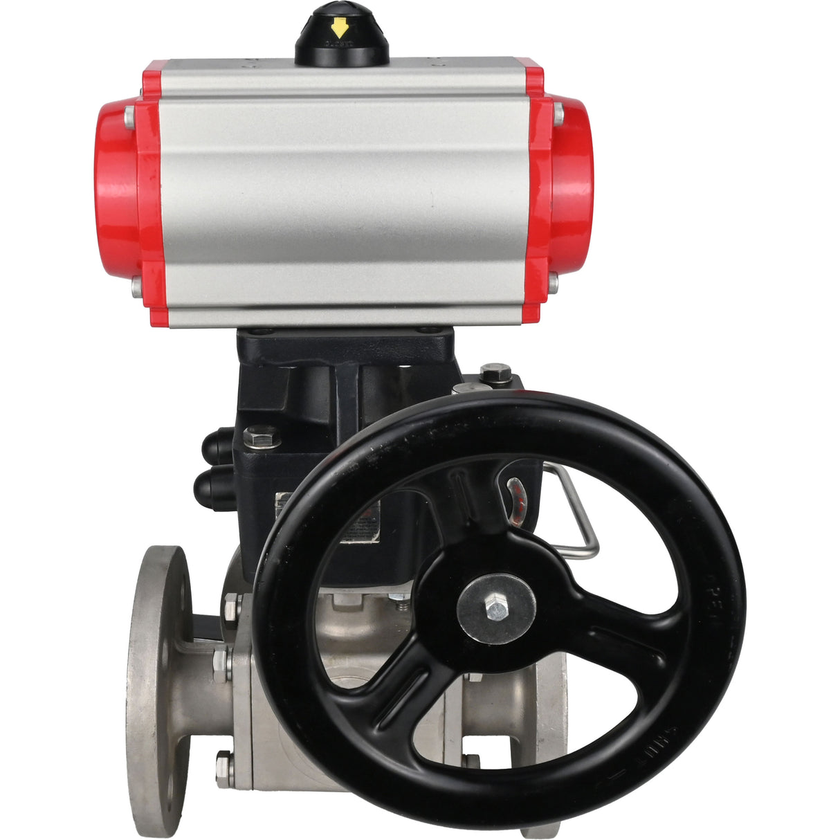 Ball valves Elephant BV3232P(4pc)-FP-3WL-F-ISO-H 16 bar full bore, flanged, body - stainless steel SS316, ISO flange F03/F04-F10/F12, square 9x9-19x19, with pneumatic drive PA-DA, pneumatic distributor 4V320-8 220V and Doubler MON3-700-T38-IS