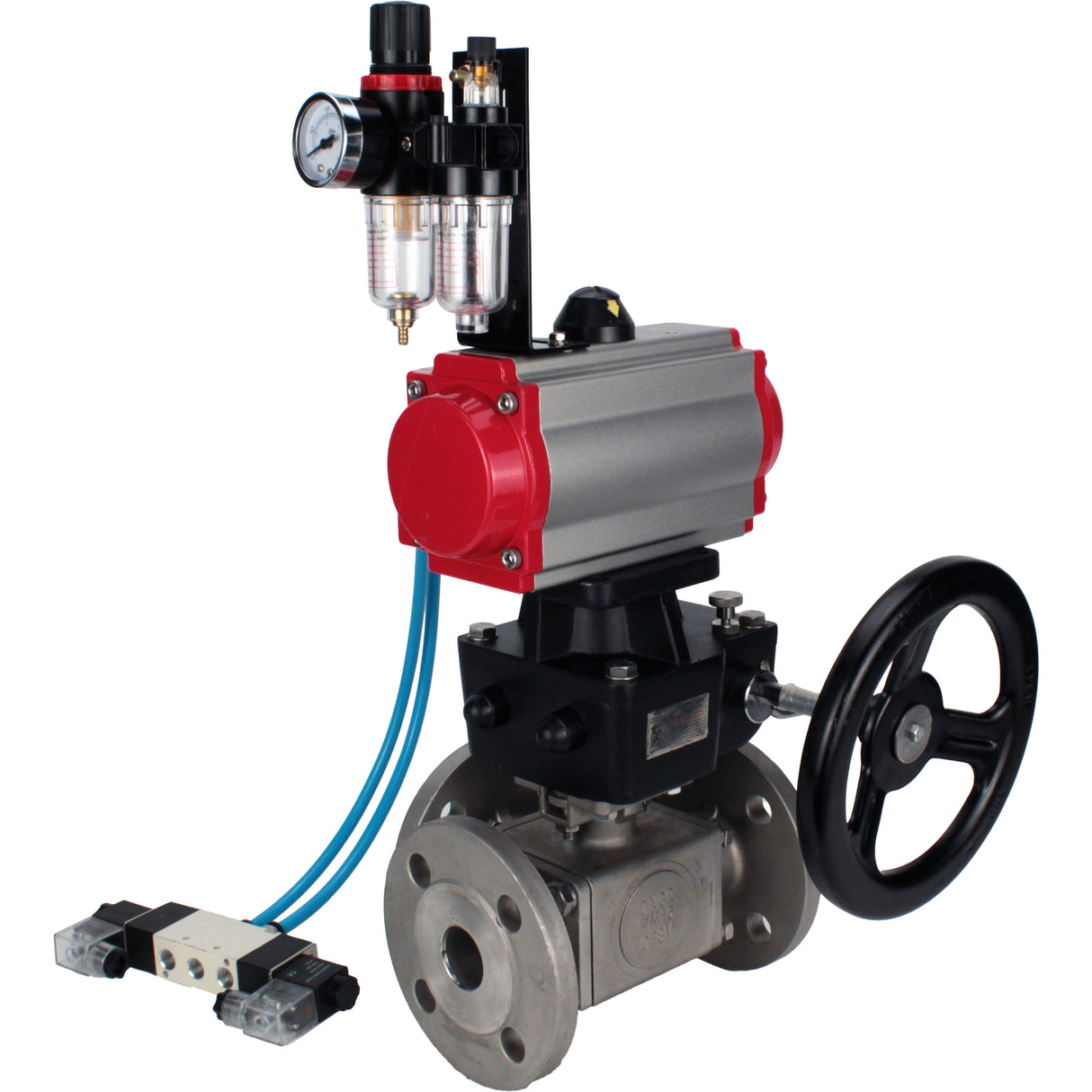 Ball valves Elephant BV3232P(4pc)-FP-3WL-F-ISO-H 16 bar full bore, flanged, body - stainless steel SS316, ISO flange F03/F04-F10/F12, square 9x9-19x19, with pneumatic drive PA-DA, mon/distribution 4V320-10 220V, Doubler MON3-700-T38-ISO and ATU AFC