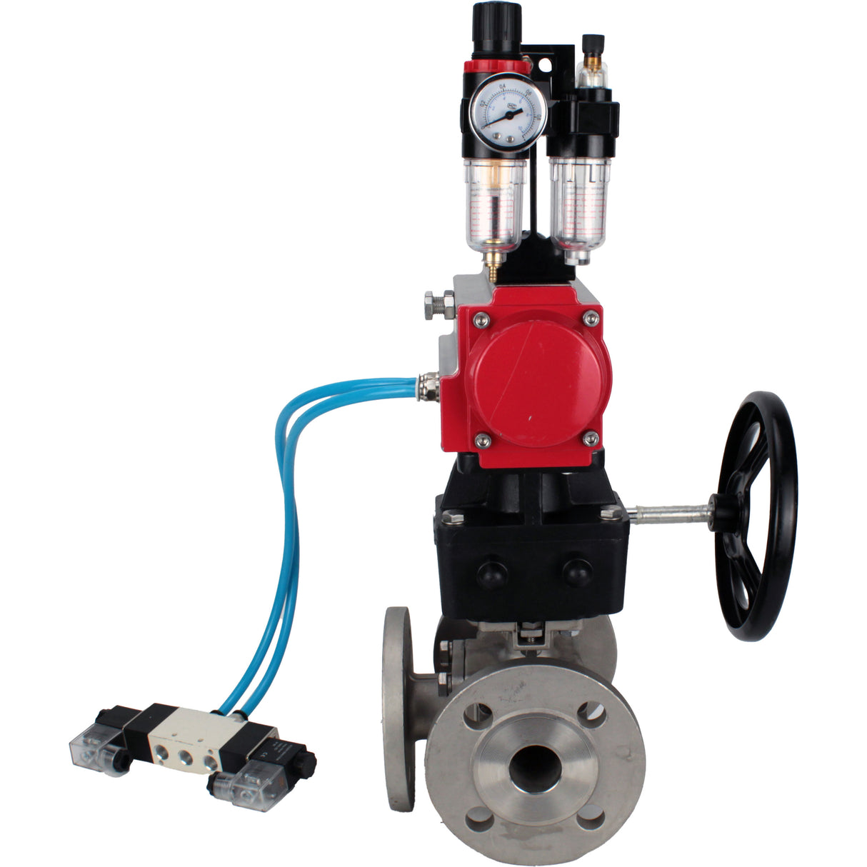 Ball valves Elephant BV3232P(4pc)-FP-3WL-F-ISO-H 16 bar full bore, flanged, body - stainless steel SS316, ISO flange F03/F04-F10/F12, square 9x9-19x19, with pneumatic drive PA-DA, mon/distribution 4V320-10 220V, Doubler MON3-700-T38-ISO and ATU AFC