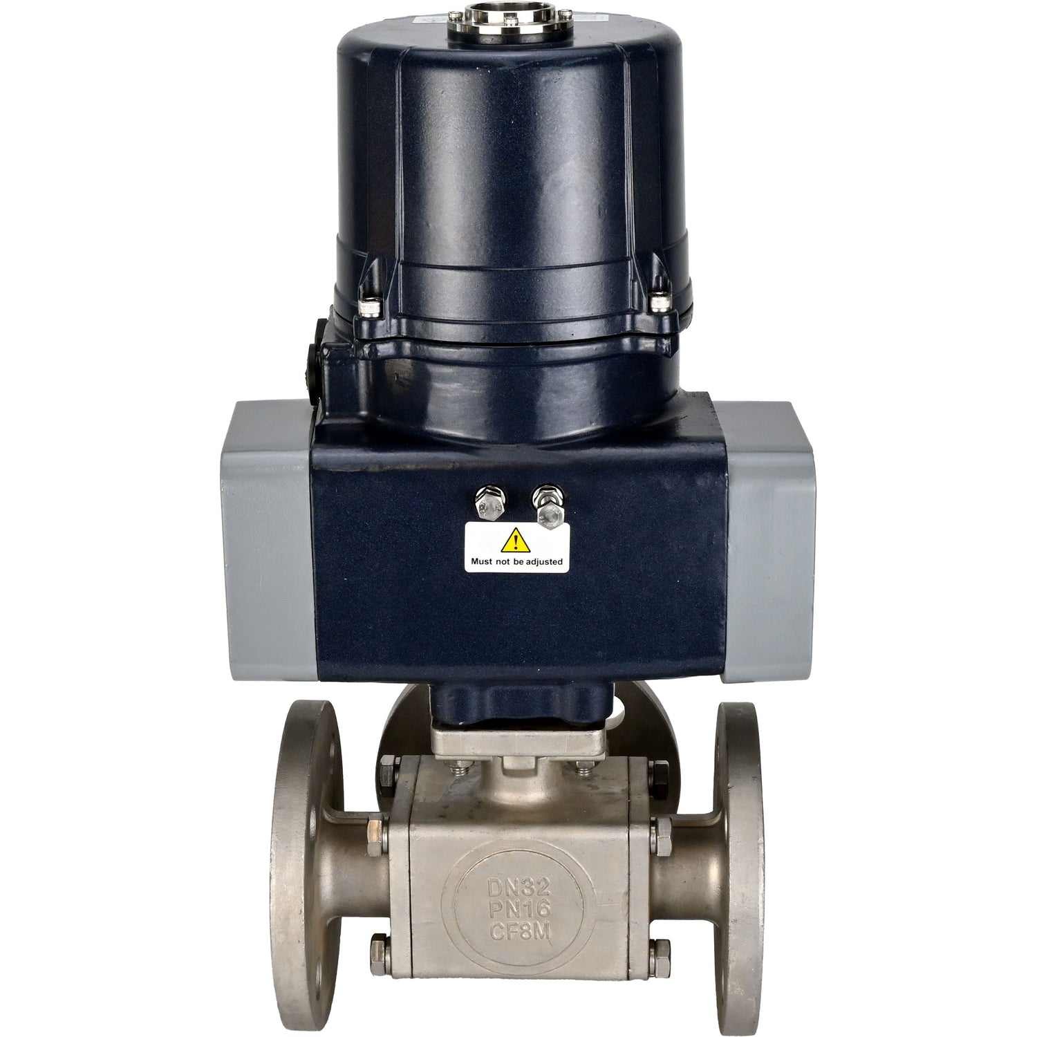 Kugelhähne Elephant BV3232P(4pc)-FP-3WL-F-ISO-H Vollbohrung, Dreiwege, Flansch, Gehäuse - SS316 Edelstahl, Dichtung - PTFE, mit elektrischem Vierteldrehantrieb Elephant QTSA-N-EM-O0-220VAC
